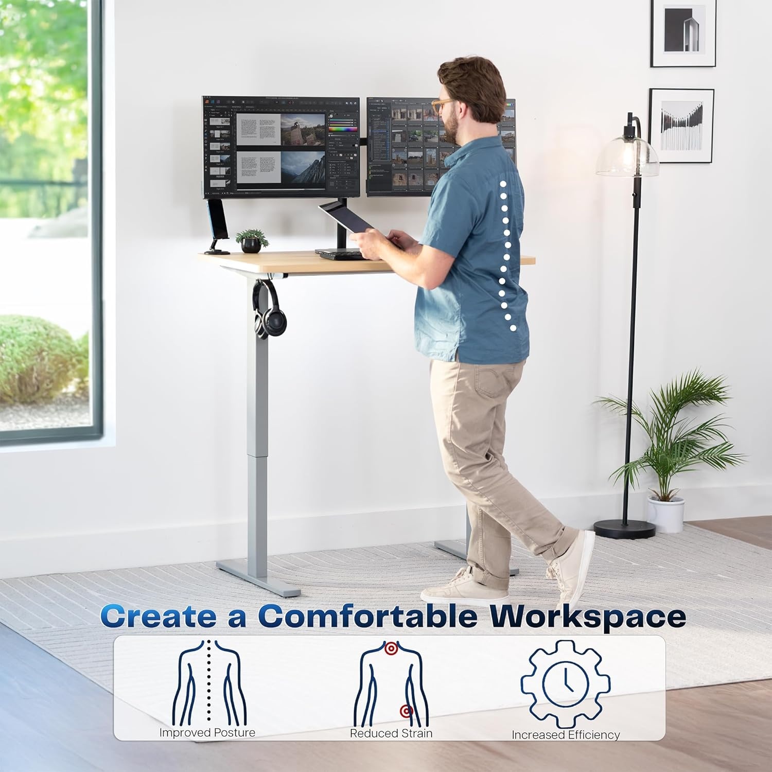 image:imageVIVO Electric 71 x 36 in Standing Desk Memory Height Adjustment 1B Series Holds 220 lbs Black Top Black Frame DESKKIT1B7B36Light Wood Top Gray Frame