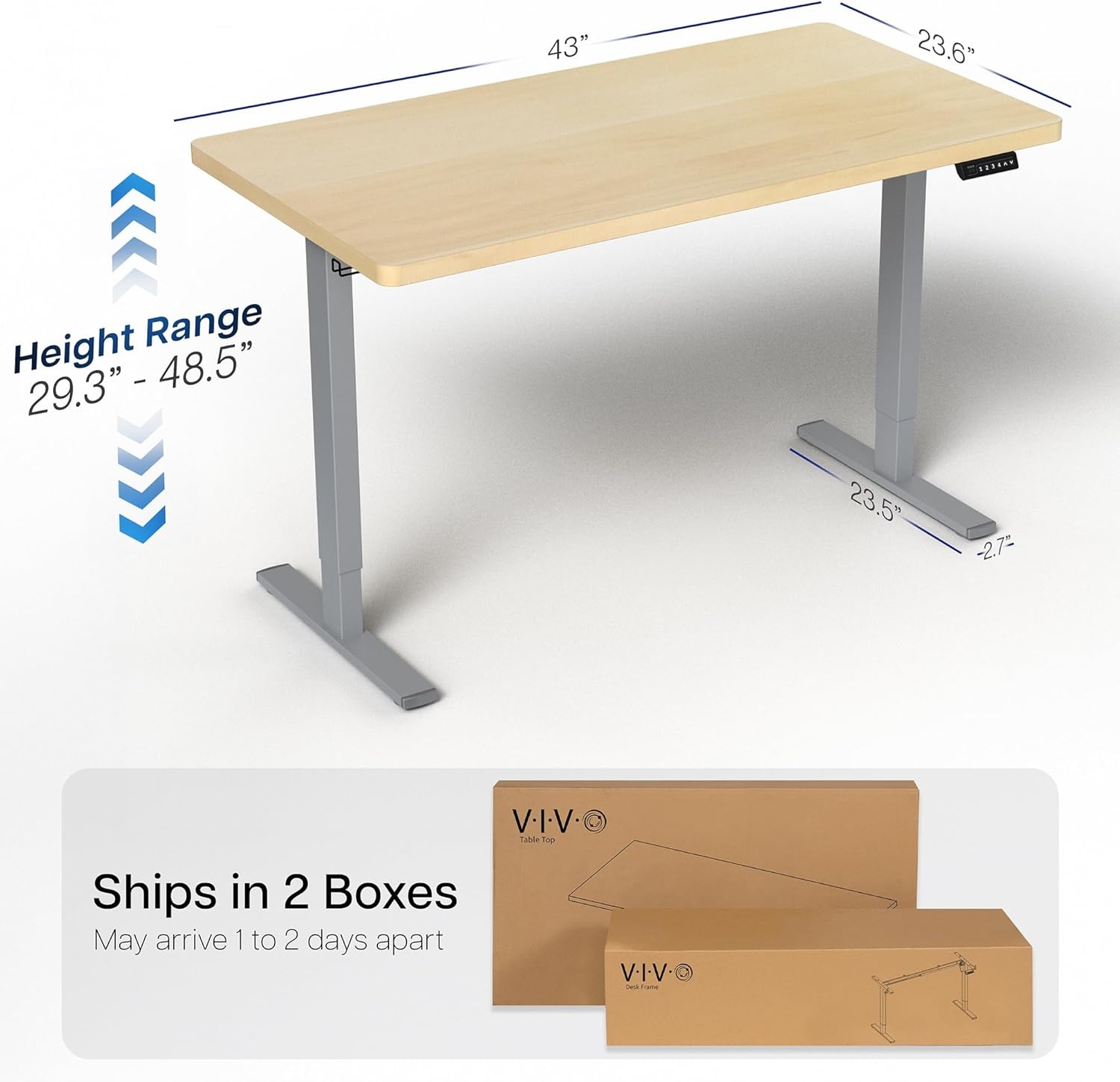 image:imageVIVO Electric 71 x 36 in Standing Desk Memory Height Adjustment 1B Series Holds 220 lbs Black Top Black Frame DESKKIT1B7B36Light Wood Top Gray Frame