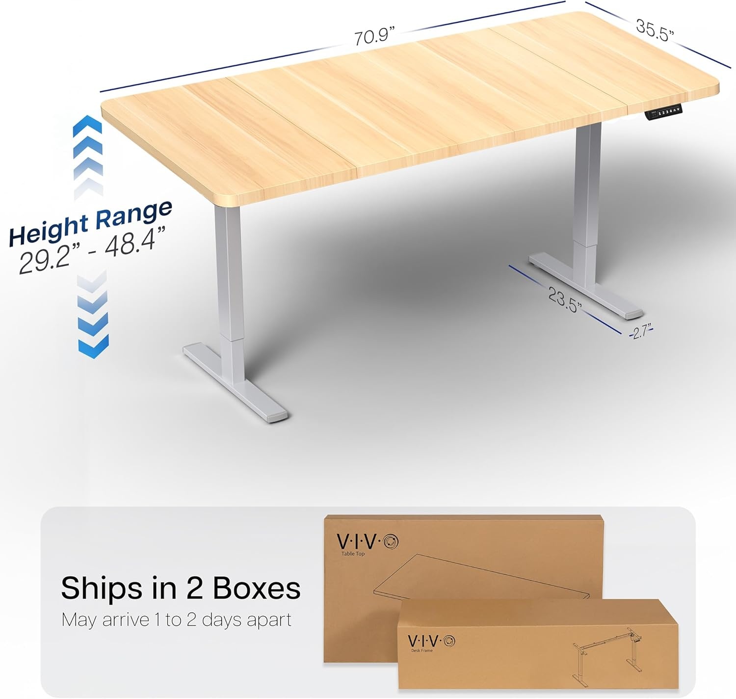 image:imageVIVO Electric 71 x 36 in Standing Desk Memory Height Adjustment 1B Series Holds 220 lbs Black Top Black Frame DESKKIT1B7B36Light Wood Top Gray Frame
