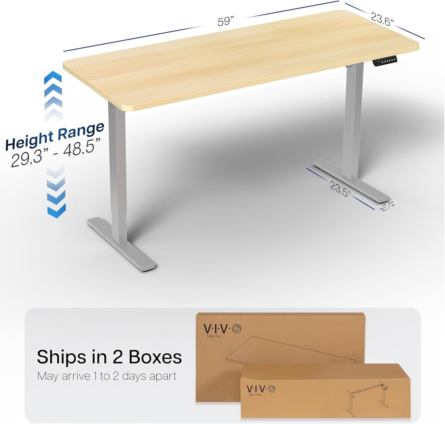 image:imageVIVO Electric 71 x 36 in Standing Desk Memory Height Adjustment 1B Series Holds 220 lbs Black Top Black Frame DESKKIT1B7B36Light Wood Top Gray Frame