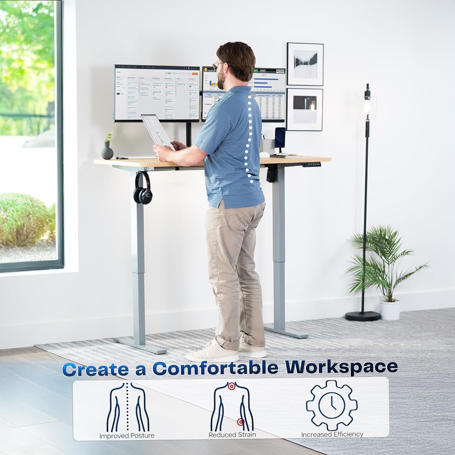 image:imageVIVO Electric 71 x 36 in Standing Desk Memory Height Adjustment 1B Series Holds 220 lbs Black Top Black Frame DESKKIT1B7B36Light Wood Top Gray Frame