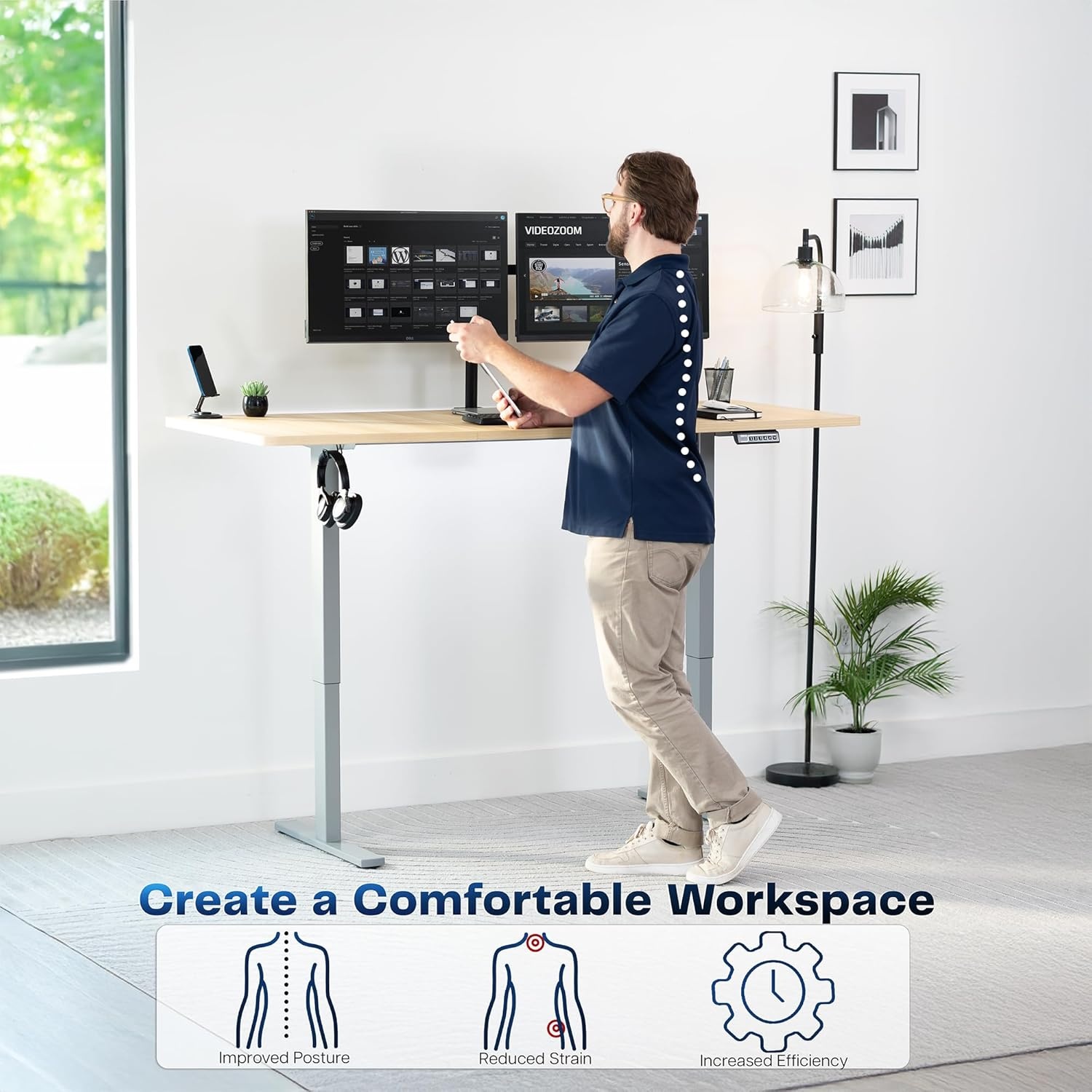 image:imageVIVO Electric 71 x 36 in Standing Desk Memory Height Adjustment 1B Series Holds 220 lbs Black Top Black Frame DESKKIT1B7B36Light Wood Top Gray Frame