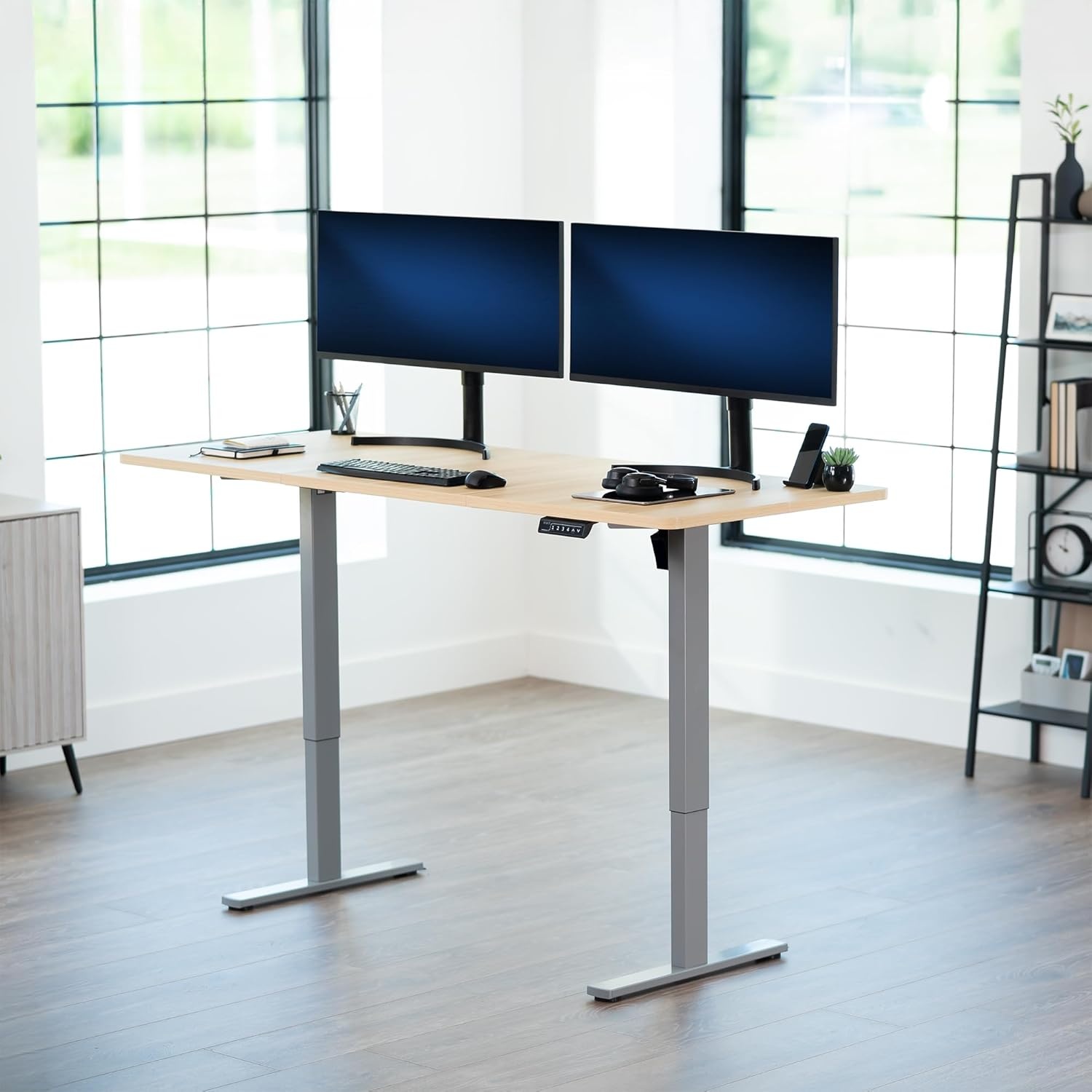 image:imageVIVO Electric 71 x 36 in Standing Desk Memory Height Adjustment 1B Series Holds 220 lbs Black Top Black Frame DESKKIT1B7B36Light Wood Top Gray Frame