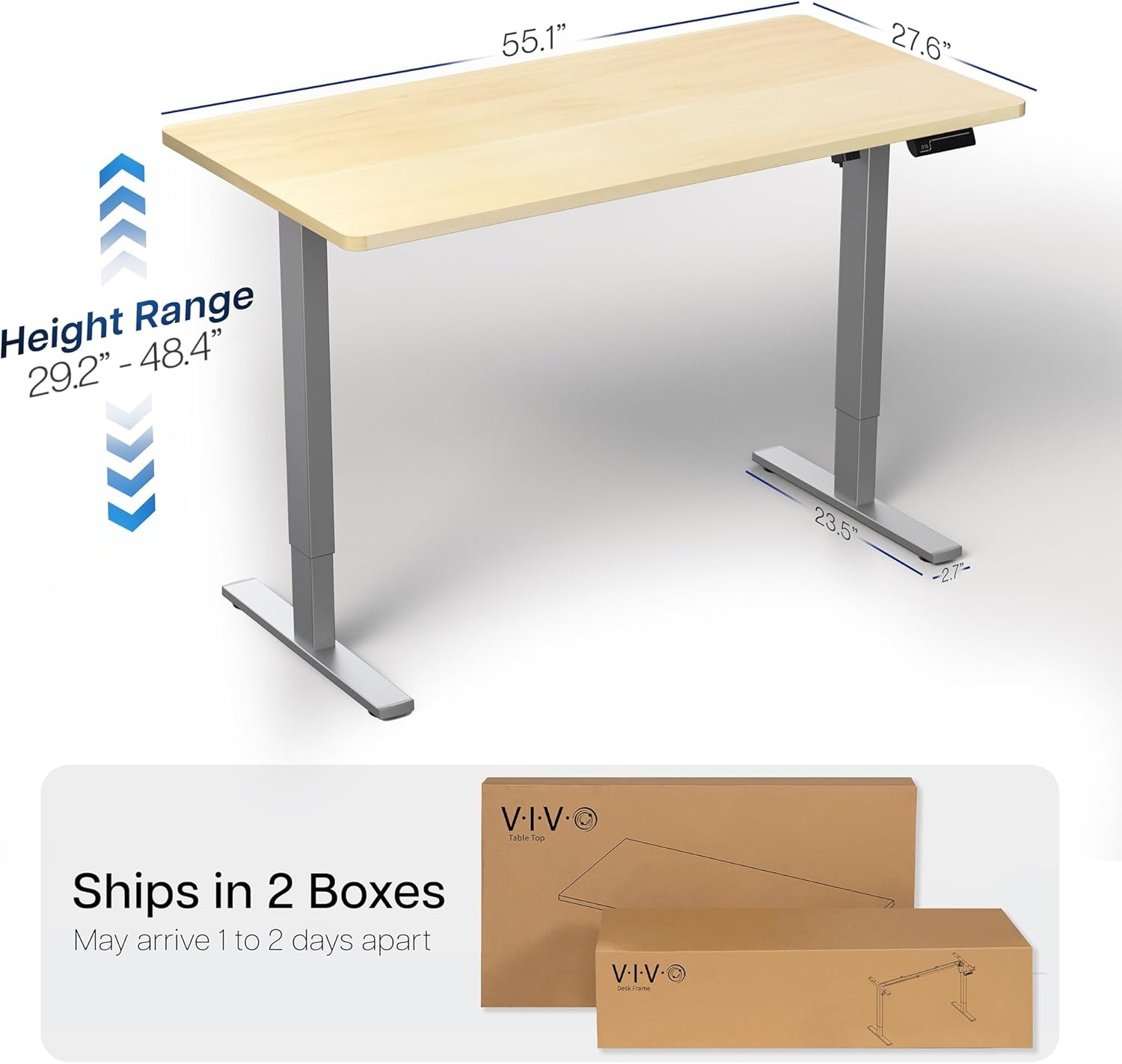 image:imageVIVO Electric 71 x 36 in Standing Desk Memory Height Adjustment 1B Series Holds 220 lbs Black Top Black Frame DESKKIT1B7B36Light Wood Top Gray Frame