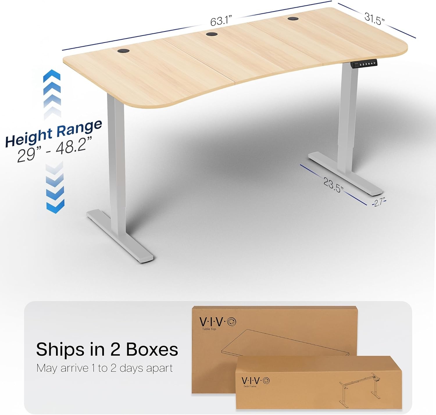 image:imageVIVO Electric 71 x 36 in Standing Desk Memory Height Adjustment 1B Series Holds 220 lbs Black Top Black Frame DESKKIT1B7B36Light Wood Top Gray Frame