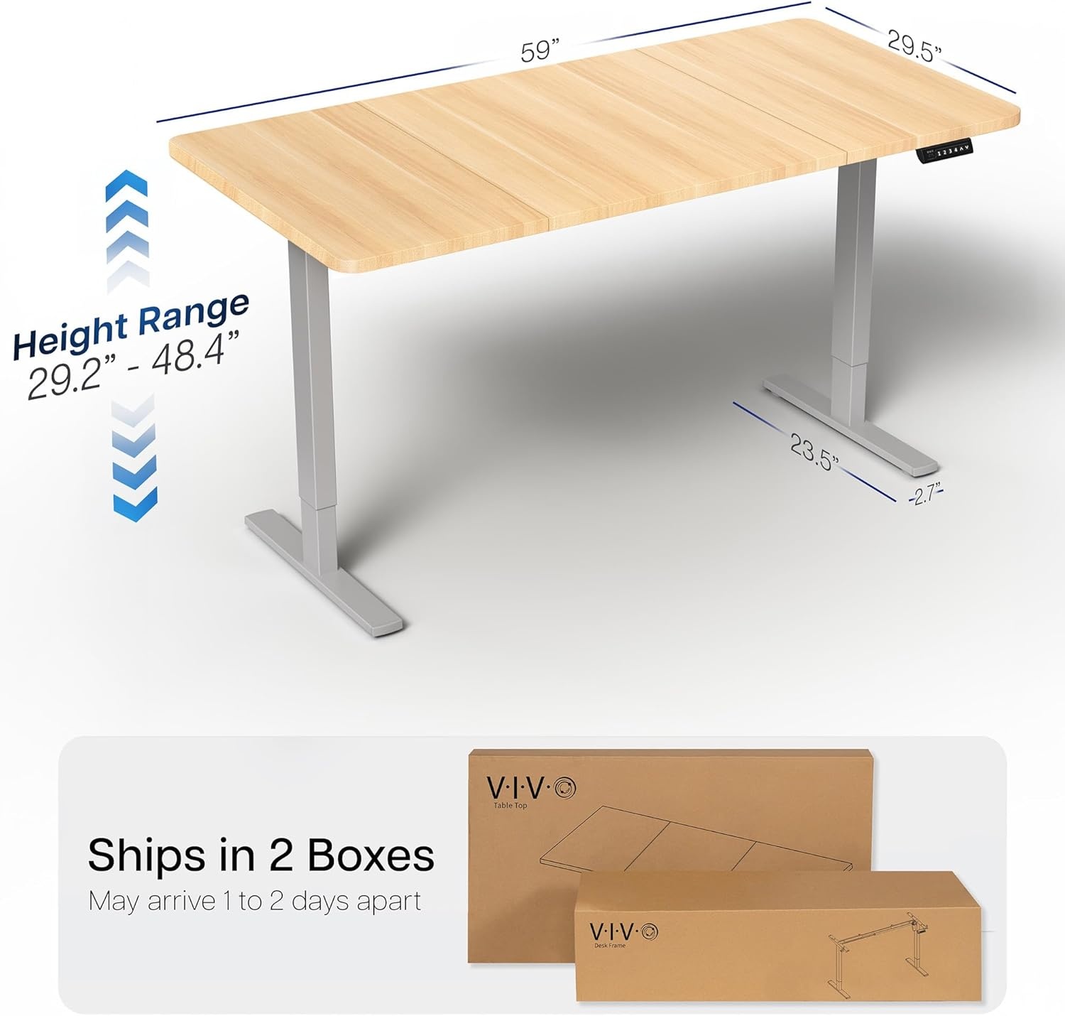 image:imageVIVO Electric 71 x 36 in Standing Desk Memory Height Adjustment 1B Series Holds 220 lbs Black Top Black Frame DESKKIT1B7B36Light Wood Top Gray Frame