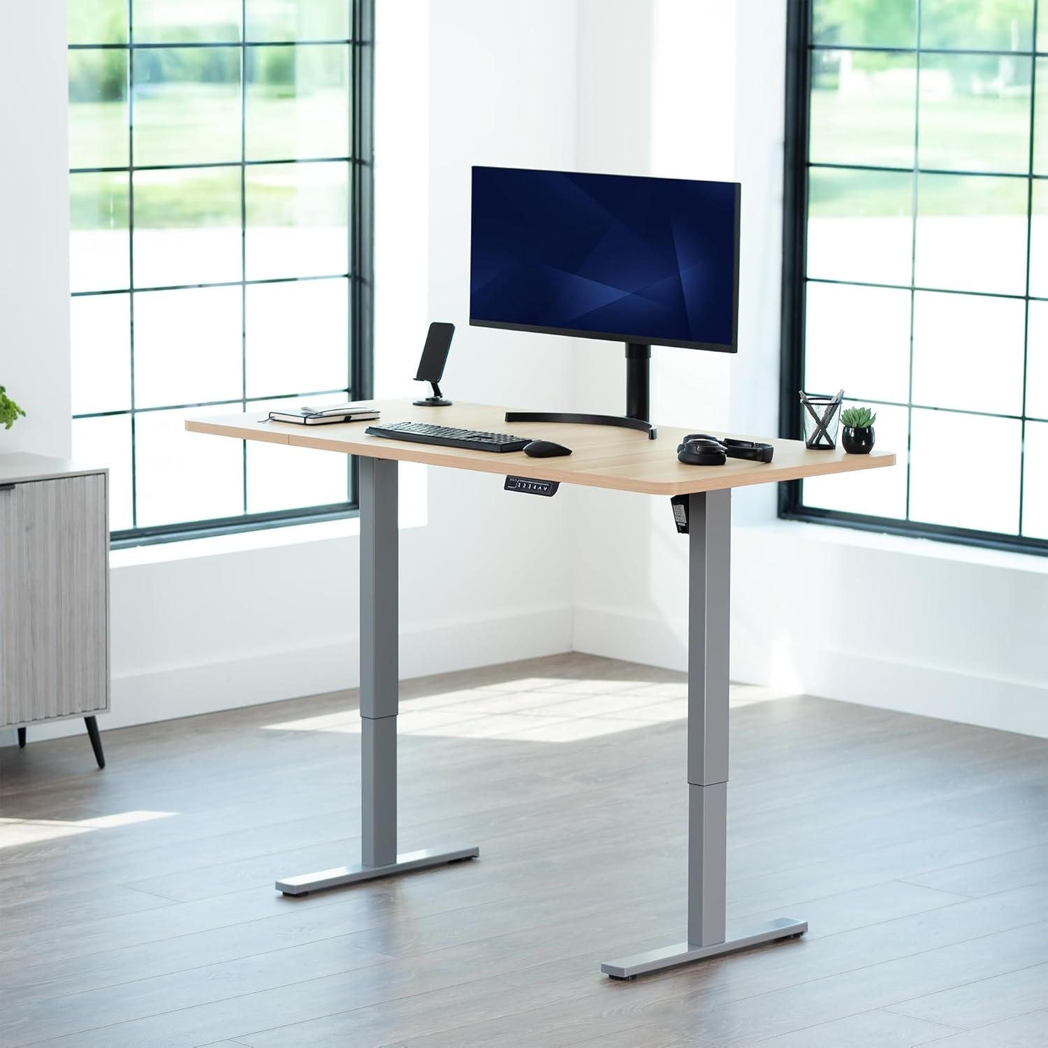 image:imageVIVO Electric 71 x 36 in Standing Desk Memory Height Adjustment 1B Series Holds 220 lbs Black Top Black Frame DESKKIT1B7B36Light Wood Top Gray Frame