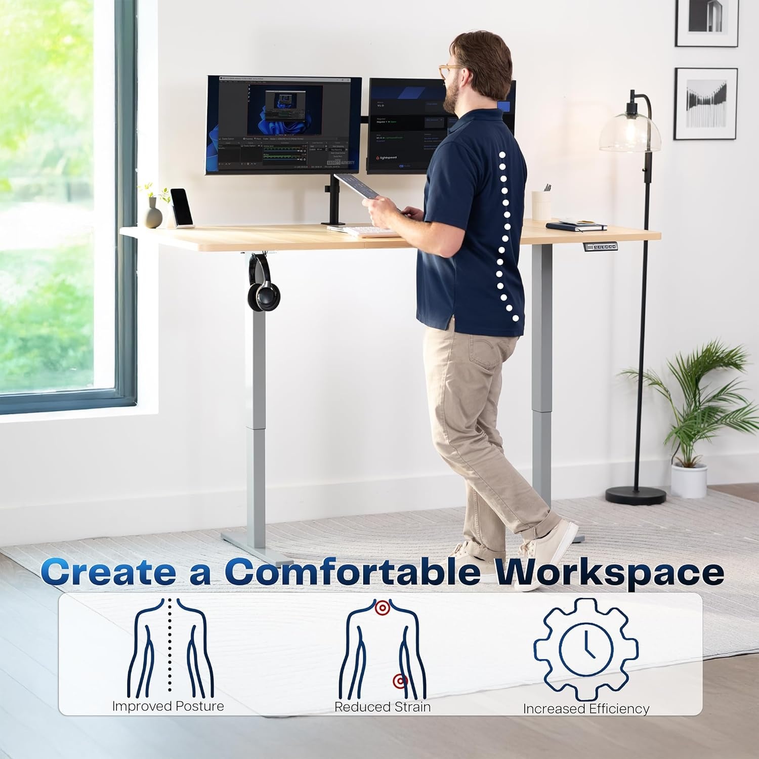 image:imageVIVO Electric 71 x 36 in Standing Desk Memory Height Adjustment 1B Series Holds 220 lbs Black Top Black Frame DESKKIT1B7B36Light Wood Top Gray Frame
