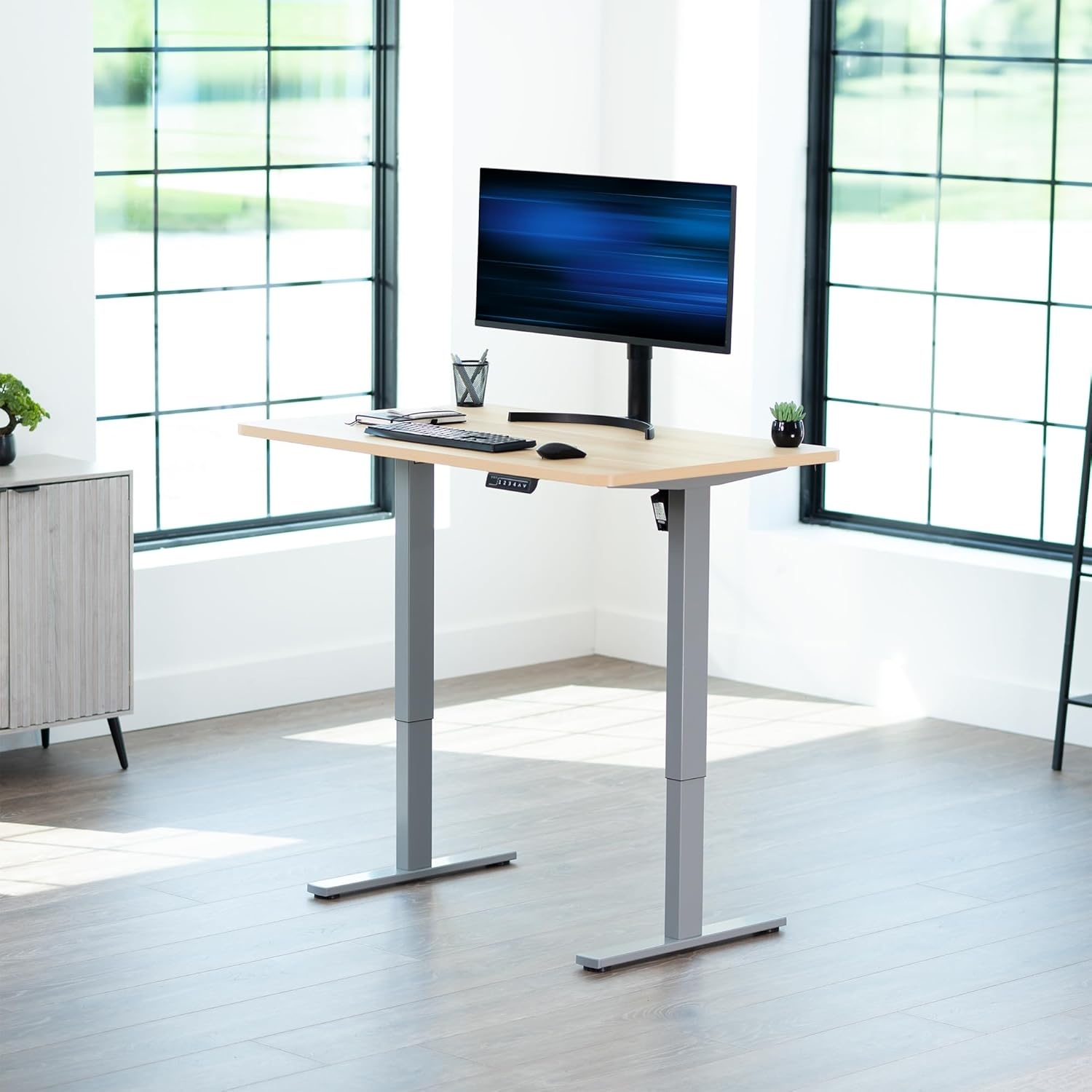 image:imageVIVO Electric 71 x 36 in Standing Desk Memory Height Adjustment 1B Series Holds 220 lbs Black Top Black Frame DESKKIT1B7B36Light Wood Top Gray Frame