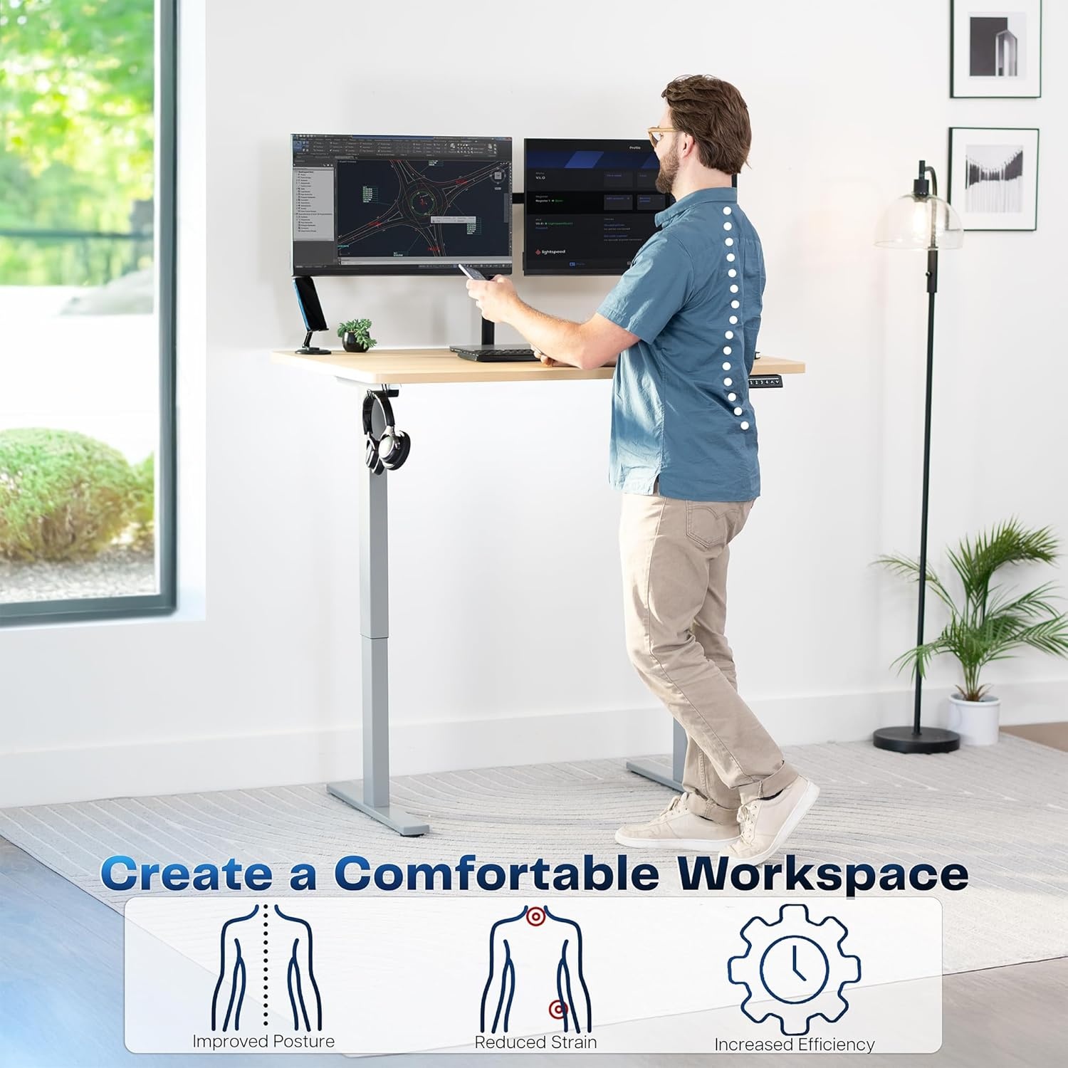 image:imageVIVO Electric 71 x 36 in Standing Desk Memory Height Adjustment 1B Series Holds 220 lbs Black Top Black Frame DESKKIT1B7B36Light Wood Top Gray Frame