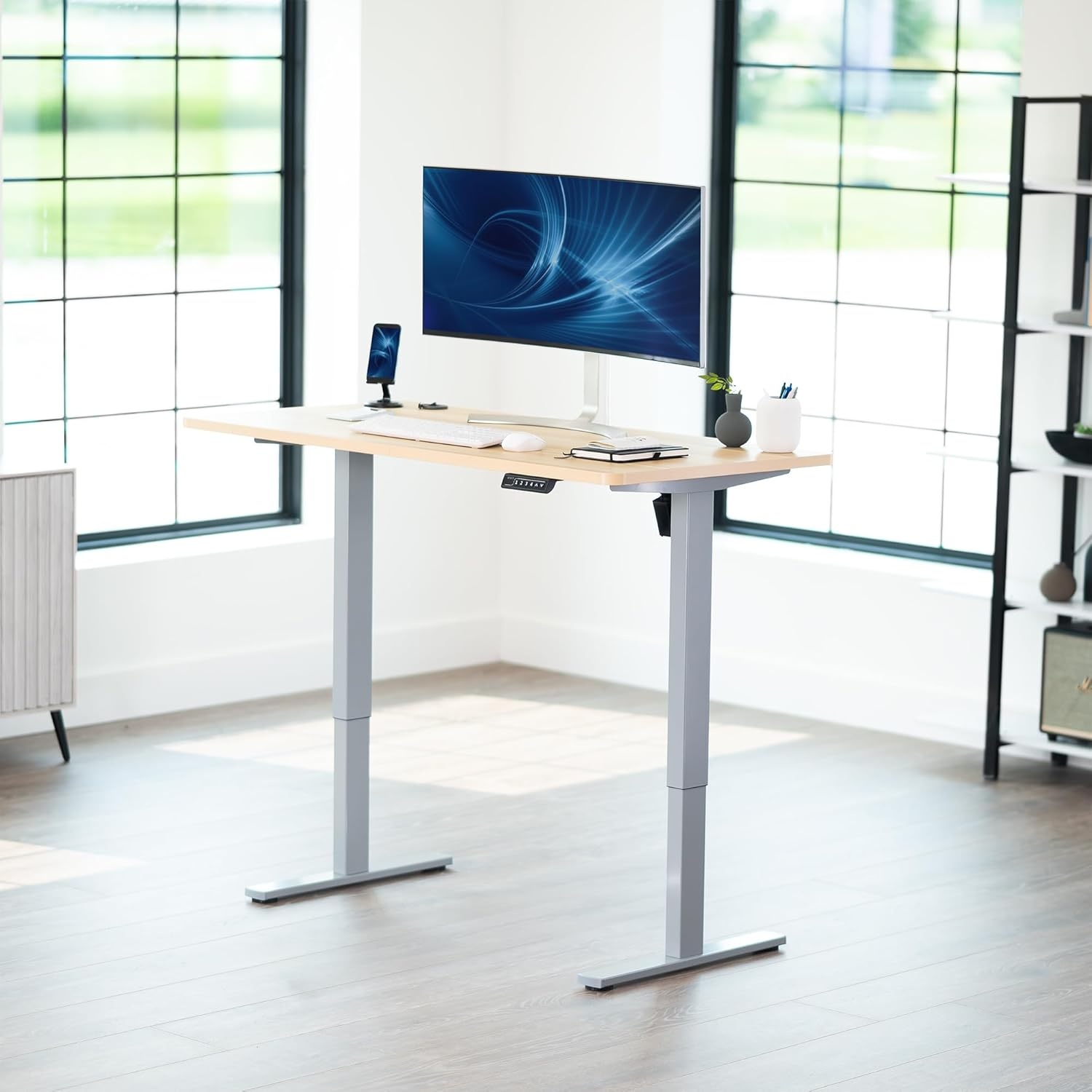 image:imageVIVO Electric 71 x 36 in Standing Desk Memory Height Adjustment 1B Series Holds 220 lbs Black Top Black Frame DESKKIT1B7B36Light Wood Top Gray Frame