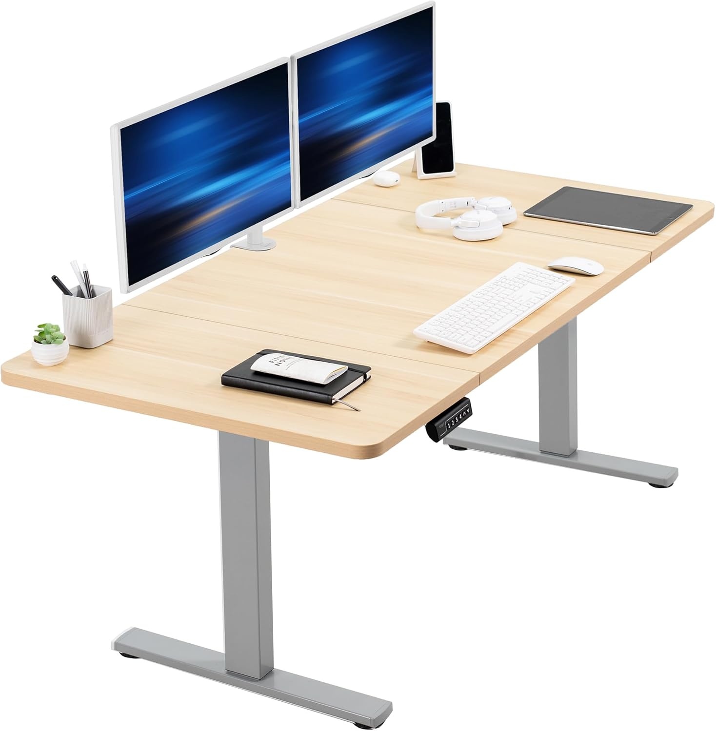 image:imageVIVO Electric 71 x 36 in Standing Desk Memory Height Adjustment 1B Series Holds 220 lbs Black Top Black Frame DESKKIT1B7B36Light Wood Top Gray Frame