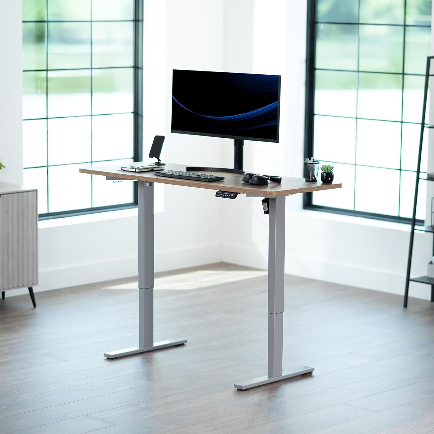image:imageVIVO Electric 71 x 36 in Standing Desk Memory Height Adjustment 1B Series Holds 220 lbs Black Top Black Frame DESKKIT1B7B36Reclaimed Wood Top Gray Frame