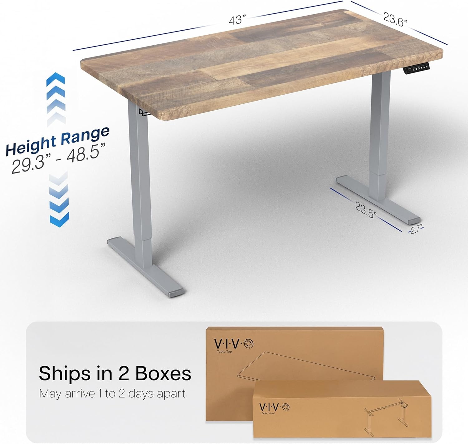image:imageVIVO Electric 71 x 36 in Standing Desk Memory Height Adjustment 1B Series Holds 220 lbs Black Top Black Frame DESKKIT1B7B36Reclaimed Wood Top Gray Frame