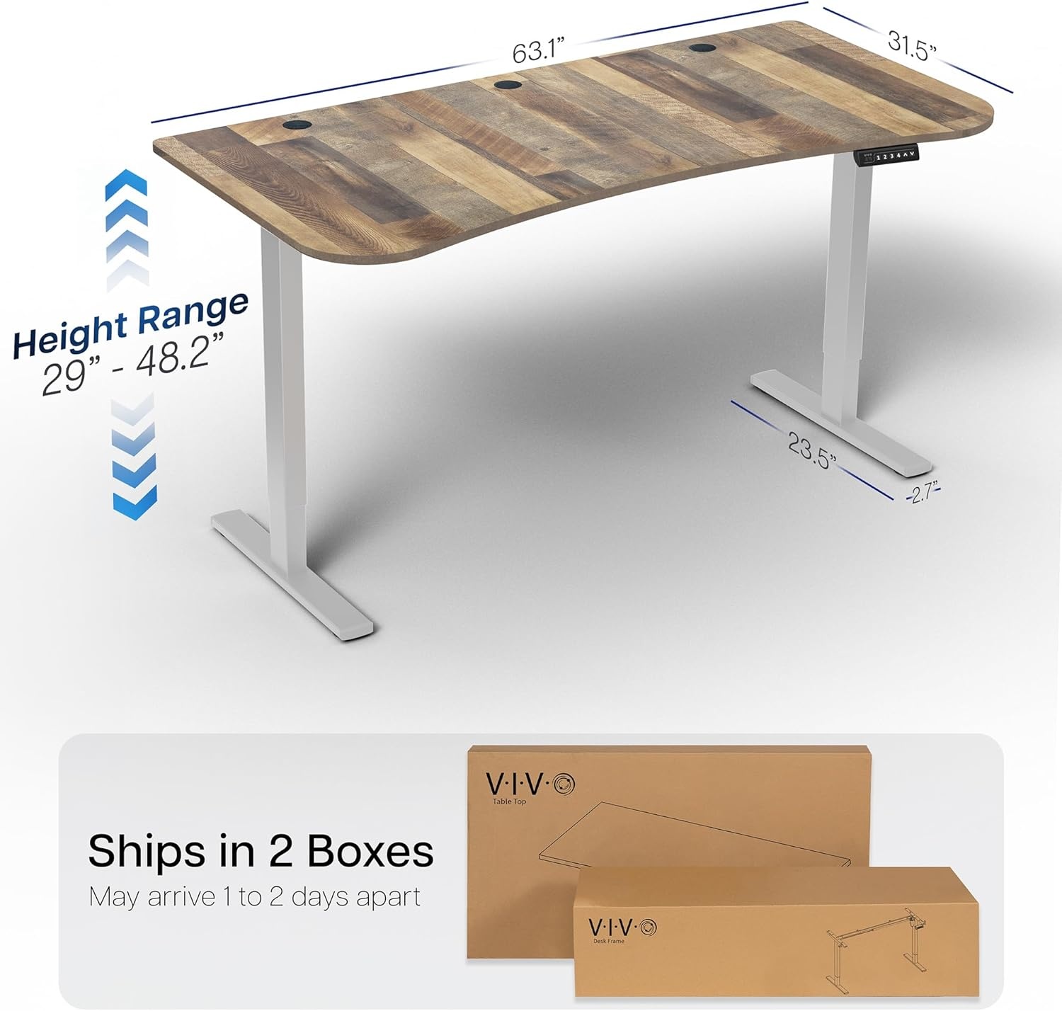 image:imageVIVO Electric 71 x 36 in Standing Desk Memory Height Adjustment 1B Series Holds 220 lbs Black Top Black Frame DESKKIT1B7B36Reclaimed Wood Top Gray Frame