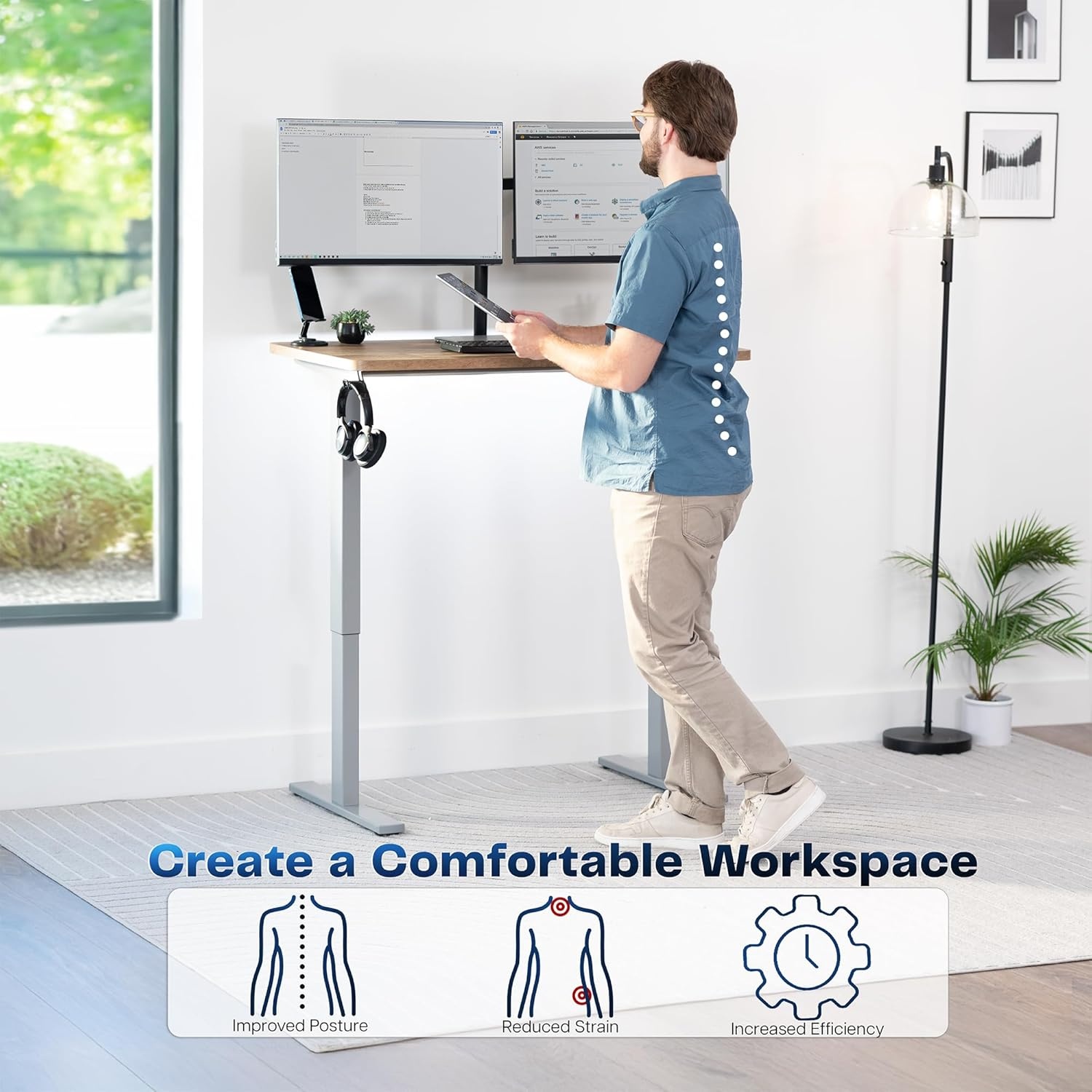 image:imageVIVO Electric 71 x 36 in Standing Desk Memory Height Adjustment 1B Series Holds 220 lbs Black Top Black Frame DESKKIT1B7B36Reclaimed Wood Top Gray Frame