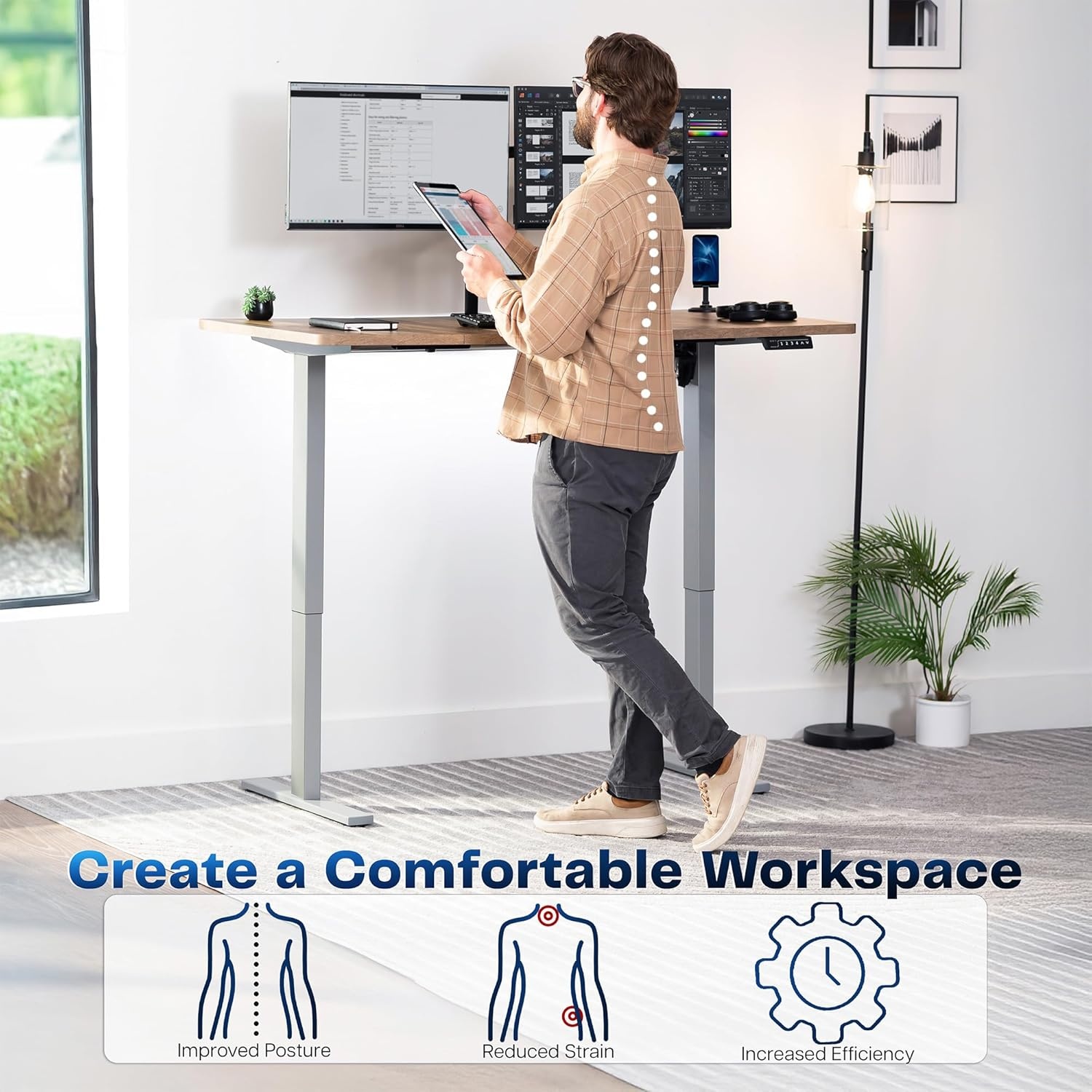 image:imageVIVO Electric 71 x 36 in Standing Desk Memory Height Adjustment 1B Series Holds 220 lbs Black Top Black Frame DESKKIT1B7B36Reclaimed Wood Top Gray Frame