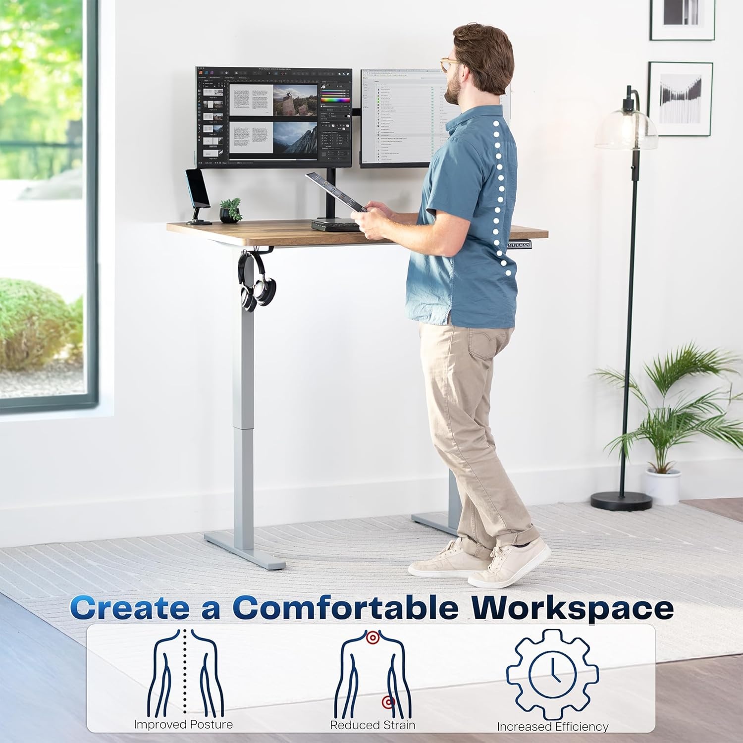 image:imageVIVO Electric 71 x 36 in Standing Desk Memory Height Adjustment 1B Series Holds 220 lbs Black Top Black Frame DESKKIT1B7B36Reclaimed Wood Top Gray Frame