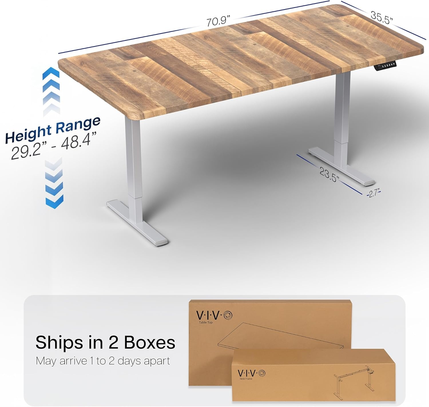 image:imageVIVO Electric 71 x 36 in Standing Desk Memory Height Adjustment 1B Series Holds 220 lbs Black Top Black Frame DESKKIT1B7B36Reclaimed Wood Top Gray Frame