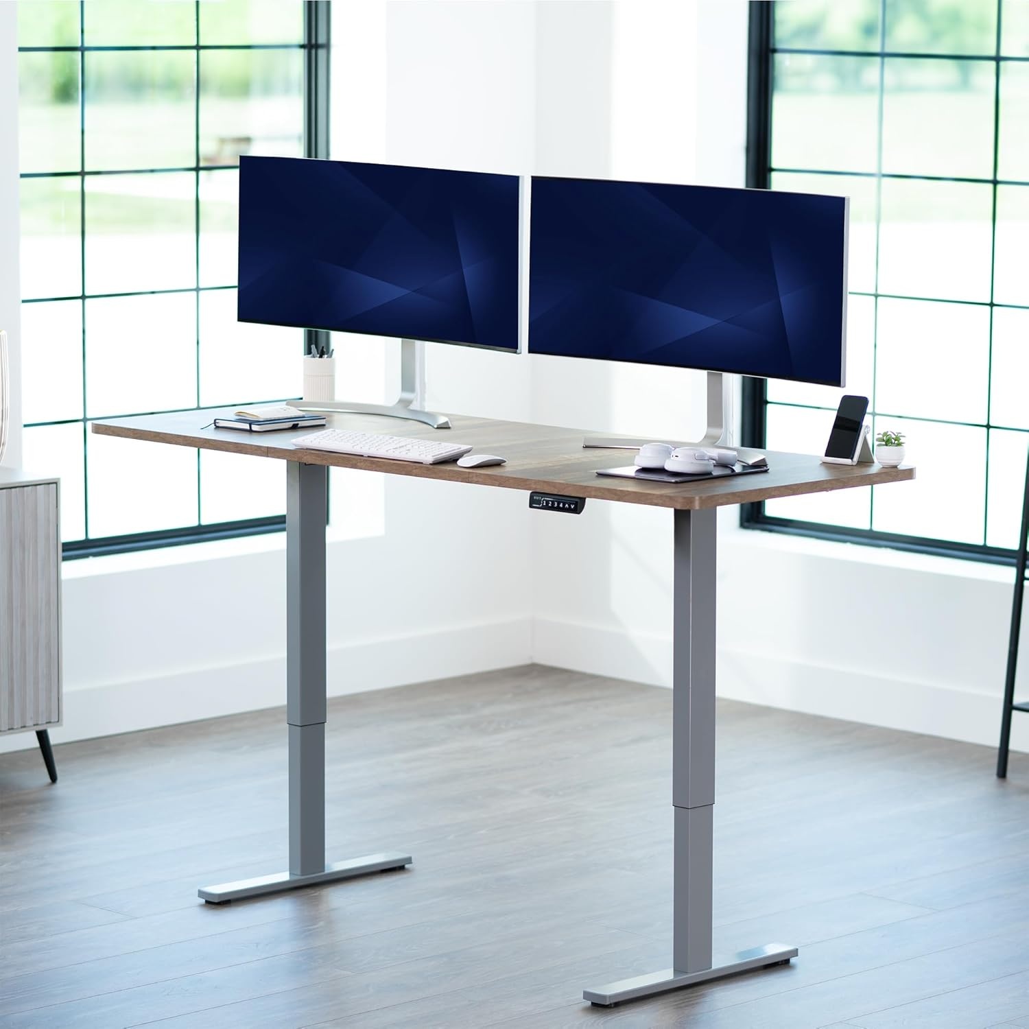 image:imageVIVO Electric 71 x 36 in Standing Desk Memory Height Adjustment 1B Series Holds 220 lbs Black Top Black Frame DESKKIT1B7B36Reclaimed Wood Top Gray Frame