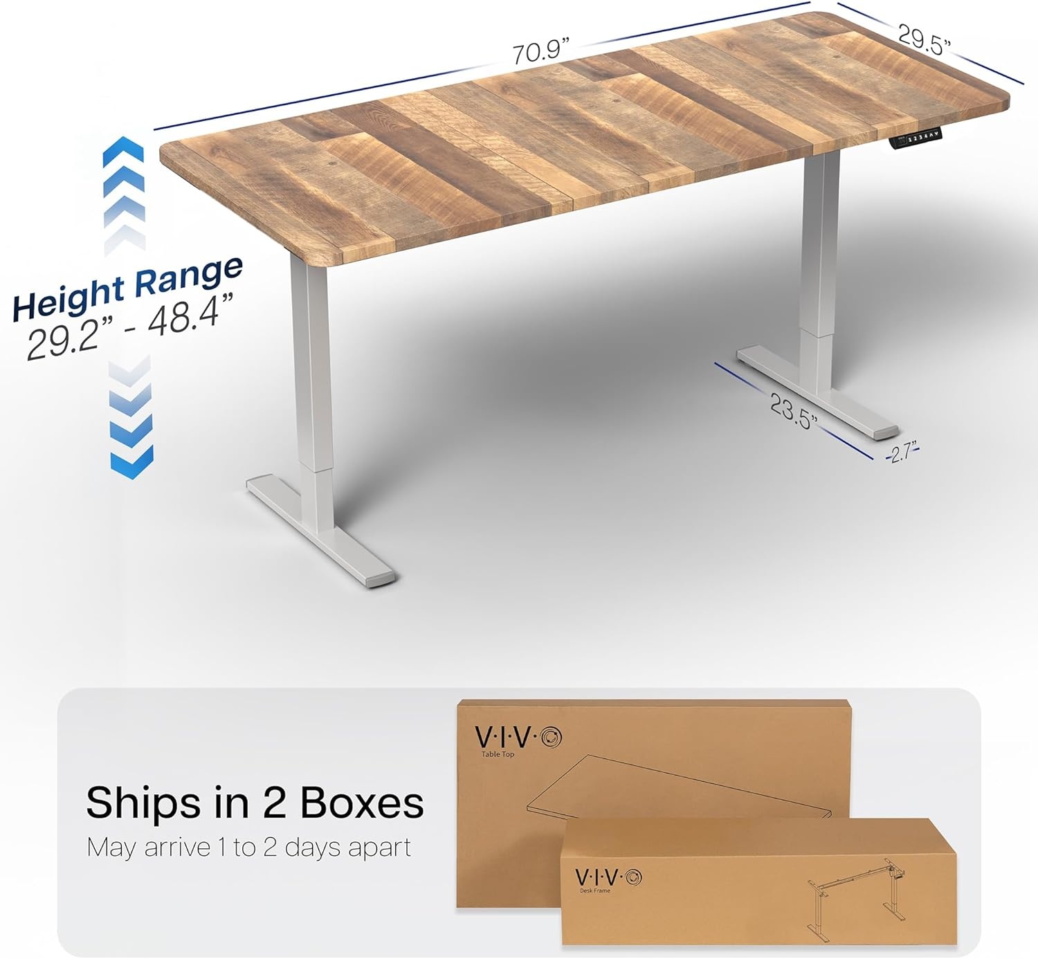 image:imageVIVO Electric 71 x 36 in Standing Desk Memory Height Adjustment 1B Series Holds 220 lbs Black Top Black Frame DESKKIT1B7B36Reclaimed Wood Top Gray Frame