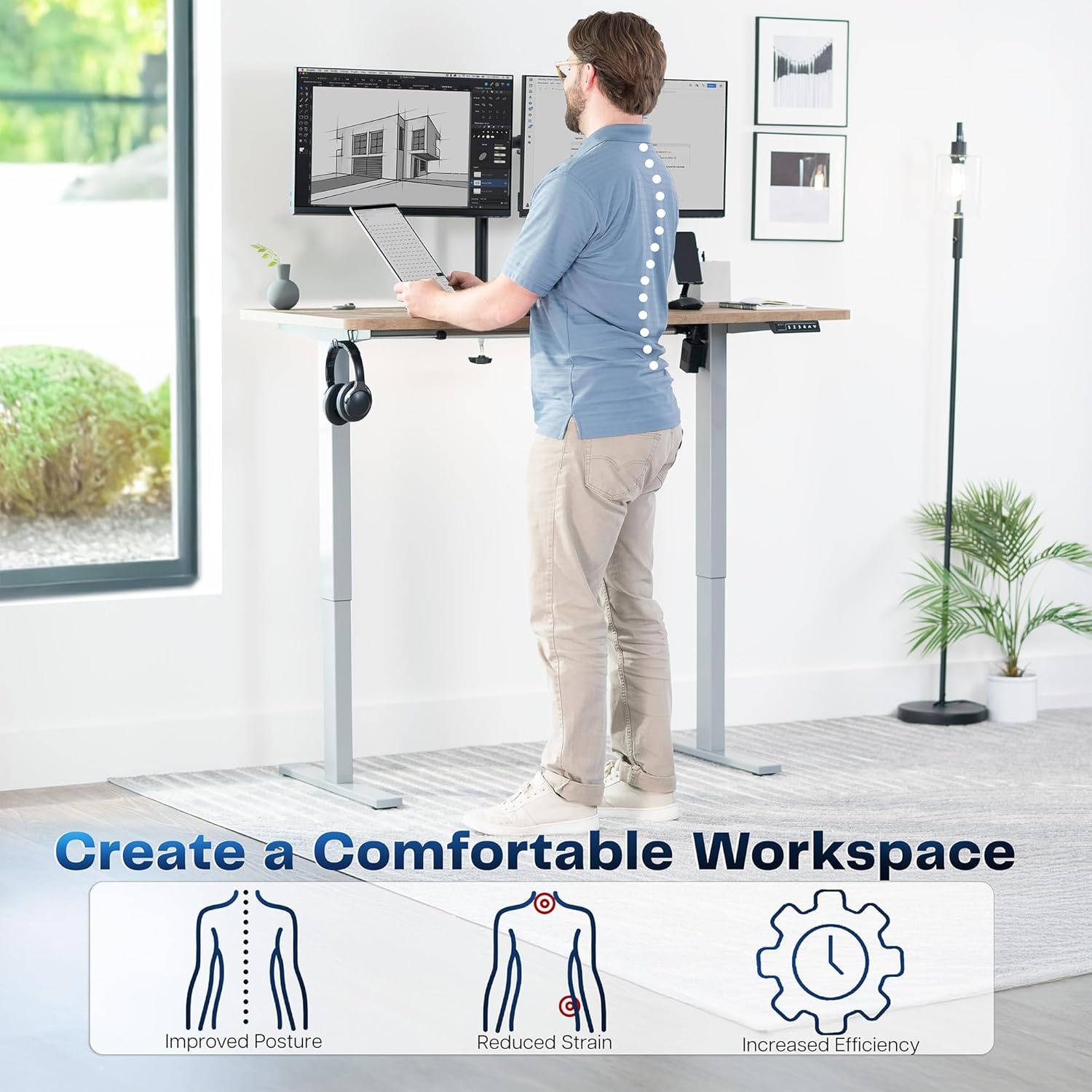 image:imageVIVO Electric 71 x 36 in Standing Desk Memory Height Adjustment 1B Series Holds 220 lbs Black Top Black Frame DESKKIT1B7B36Reclaimed Wood Top Gray Frame