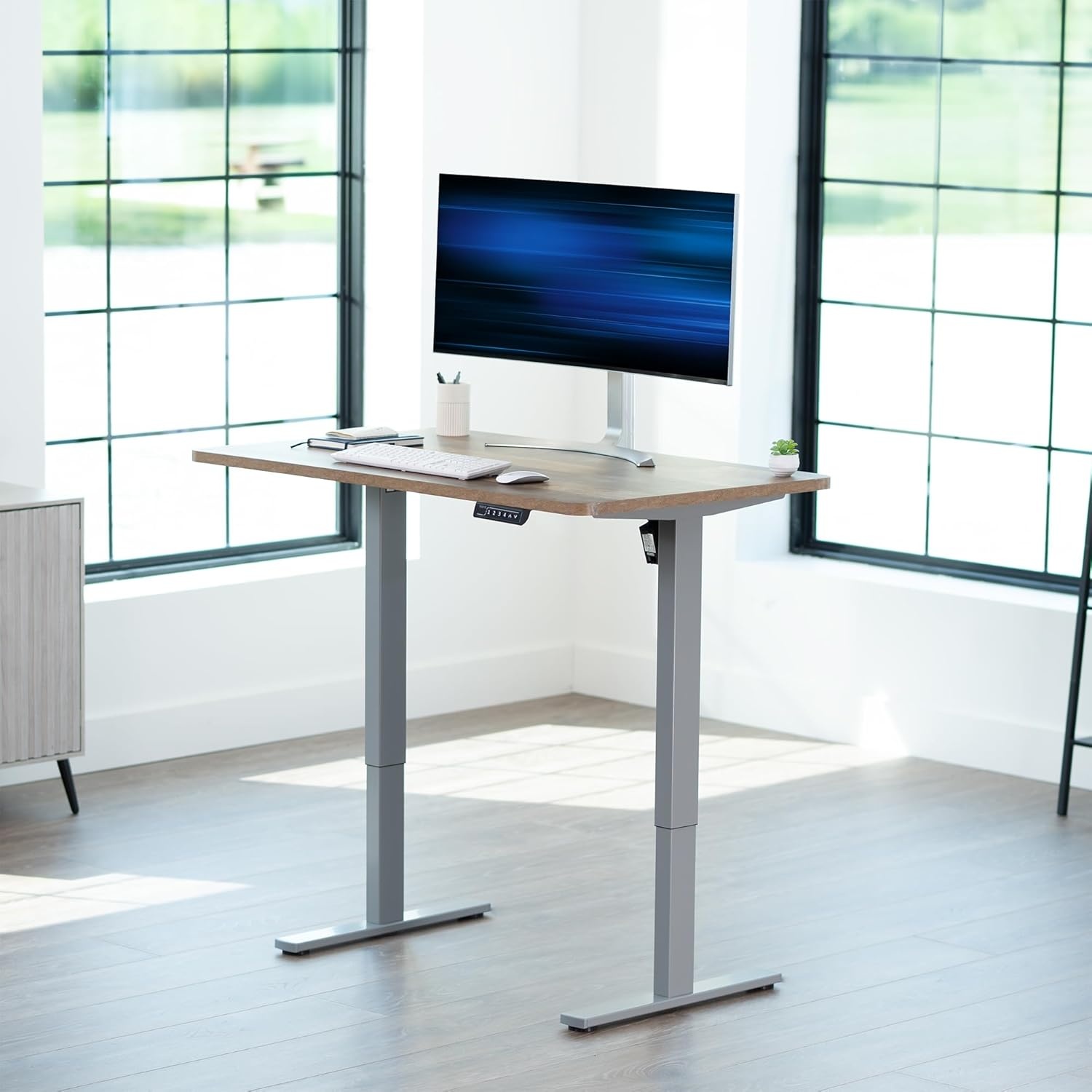 image:imageVIVO Electric 71 x 36 in Standing Desk Memory Height Adjustment 1B Series Holds 220 lbs Black Top Black Frame DESKKIT1B7B36Reclaimed Wood Top Gray Frame
