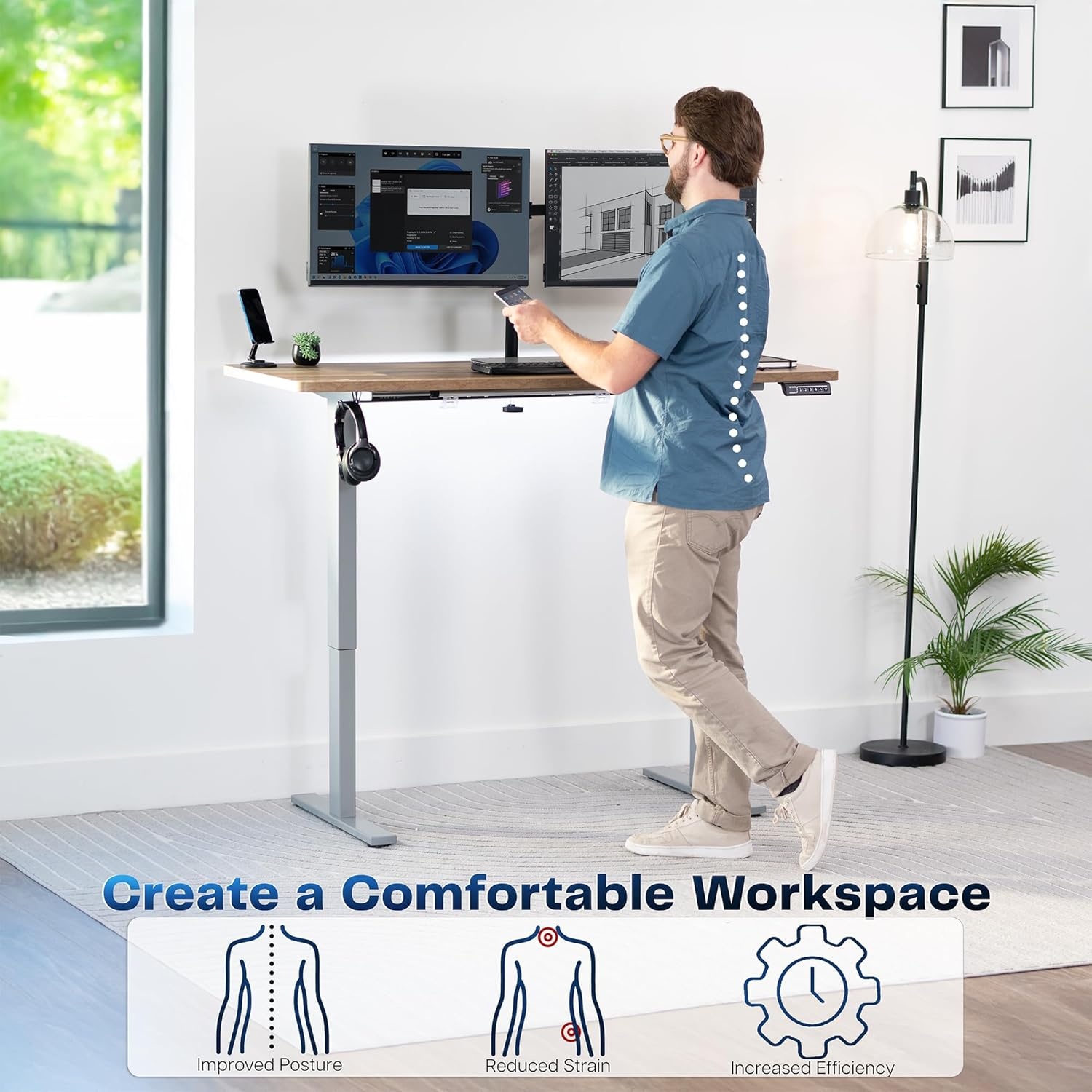 image:imageVIVO Electric 71 x 36 in Standing Desk Memory Height Adjustment 1B Series Holds 220 lbs Black Top Black Frame DESKKIT1B7B36Reclaimed Wood Top Gray Frame