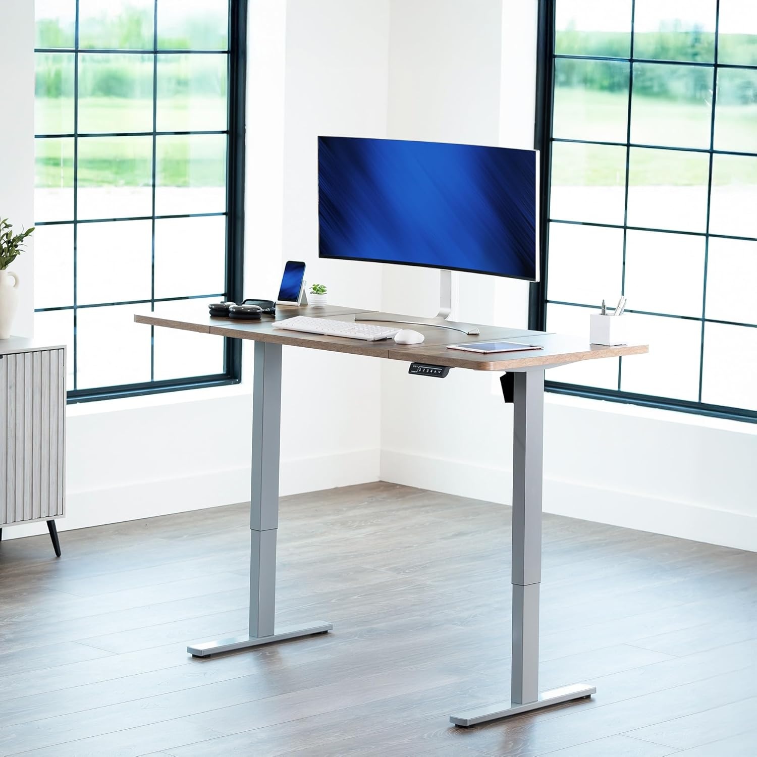 image:imageVIVO Electric 71 x 36 in Standing Desk Memory Height Adjustment 1B Series Holds 220 lbs Black Top Black Frame DESKKIT1B7B36Reclaimed Wood Top Gray Frame