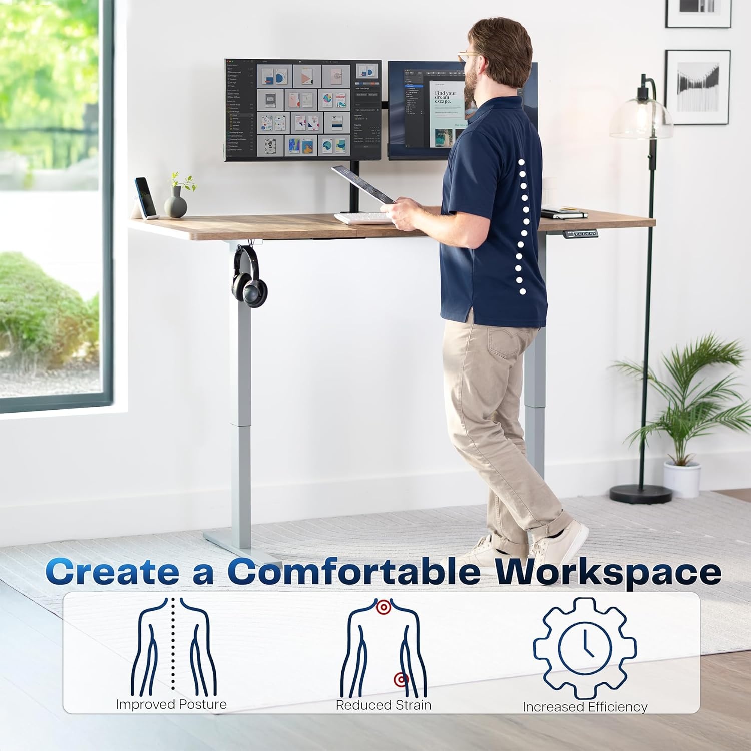 image:imageVIVO Electric 71 x 36 in Standing Desk Memory Height Adjustment 1B Series Holds 220 lbs Black Top Black Frame DESKKIT1B7B36Reclaimed Wood Top Gray Frame