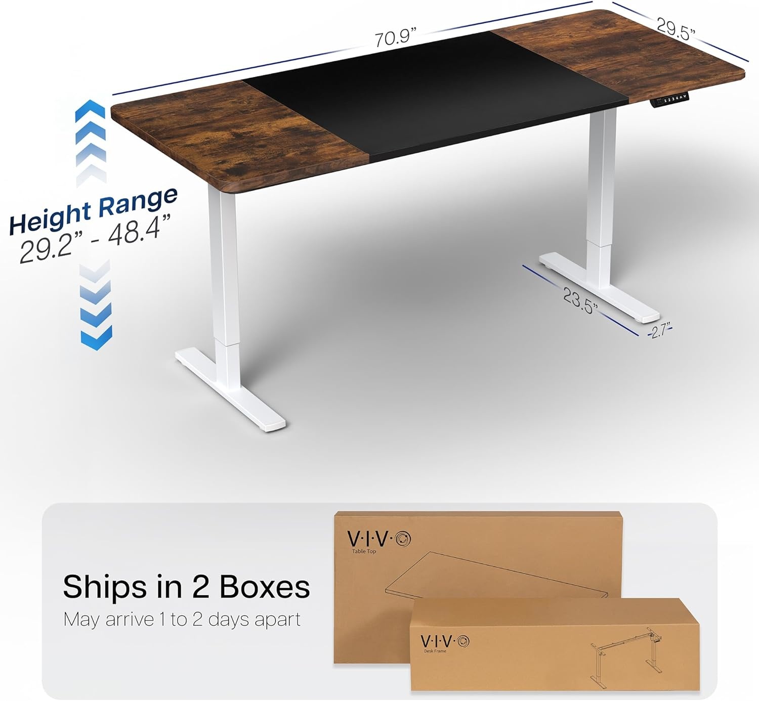 image:imageVIVO Electric 71 x 36 in Standing Desk Memory Height Adjustment 1B Series Holds 220 lbs Black Top Black Frame DESKKIT1B7B36Vintage Brown Black Top White Frame