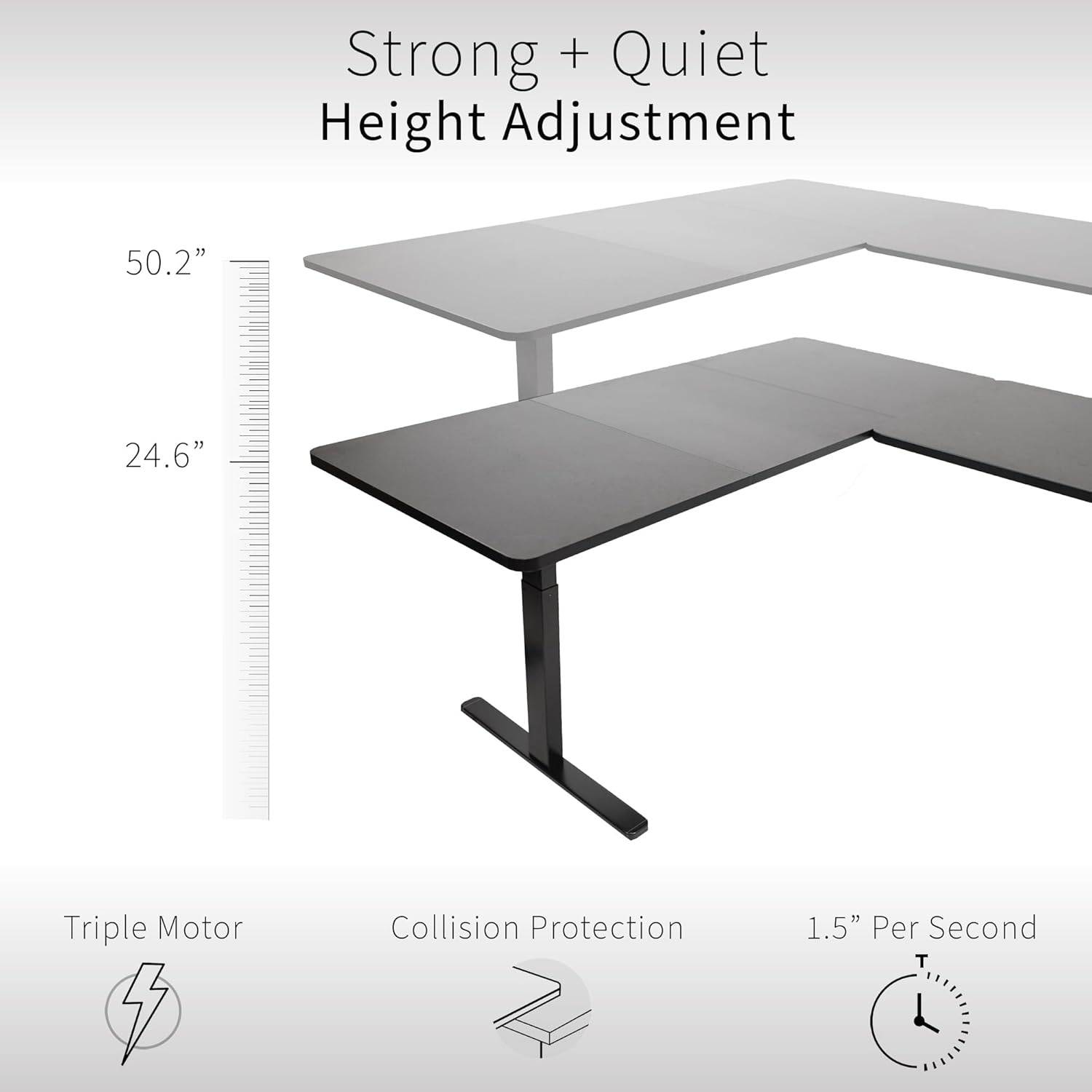 image:imageVIVO Electric Height Adjustable 77 x 71 inch Corner Stand Up Desk 2 Black 30 inch Deep Table Tops Black Frame Memory Controller LShaped Workstation 3E Series DESKKIT3E7BWhite Top White Frame