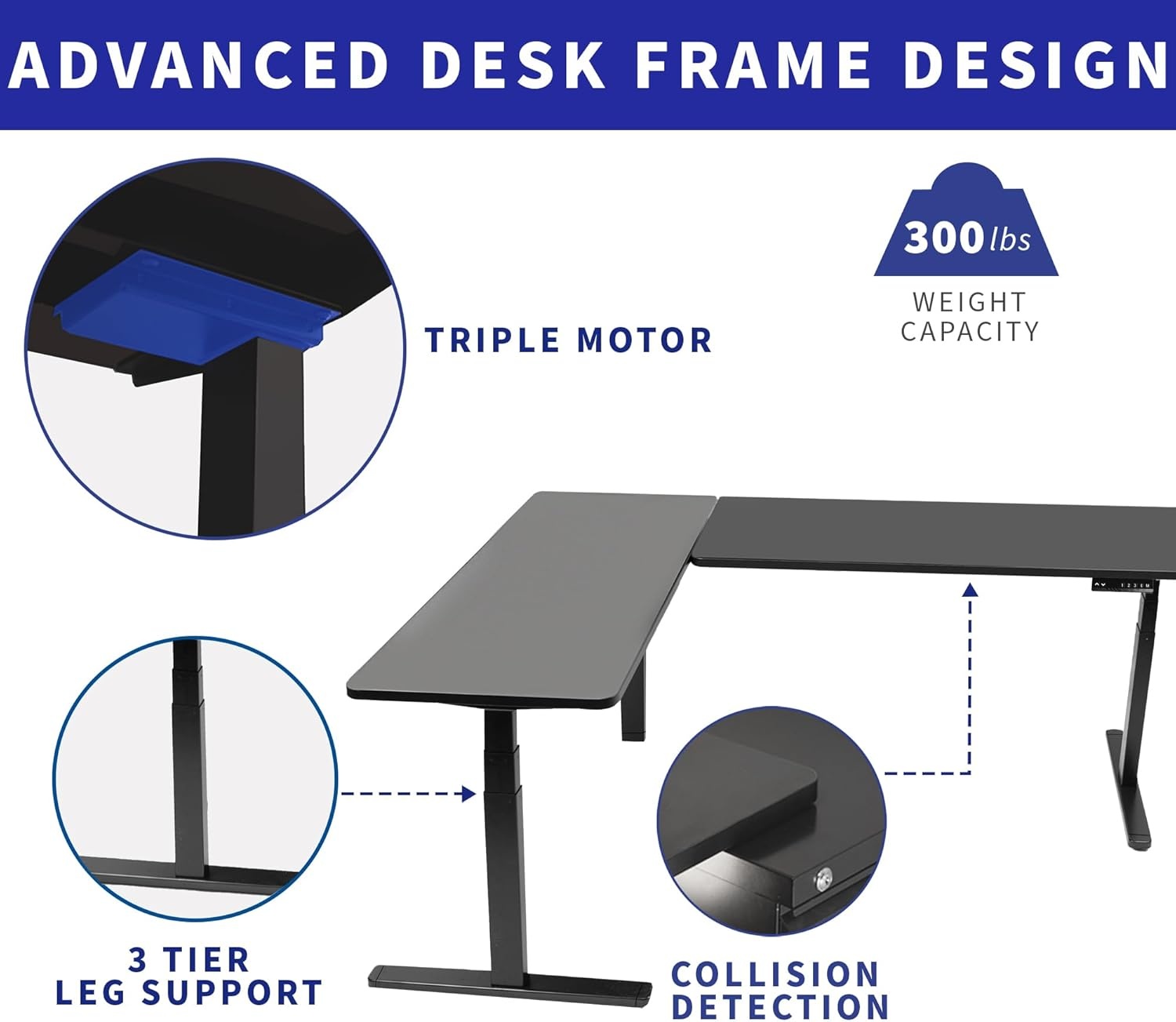 image:imageVIVO Electric Height Adjustable 83 x 60 inch Corner Stand Up Desk 2 Dark Gray Solid Table Tops Black Frame Memory Controller LShaped Workstation 3E Series DESKKIT3E8GReclaimed Wood Top Black Frame