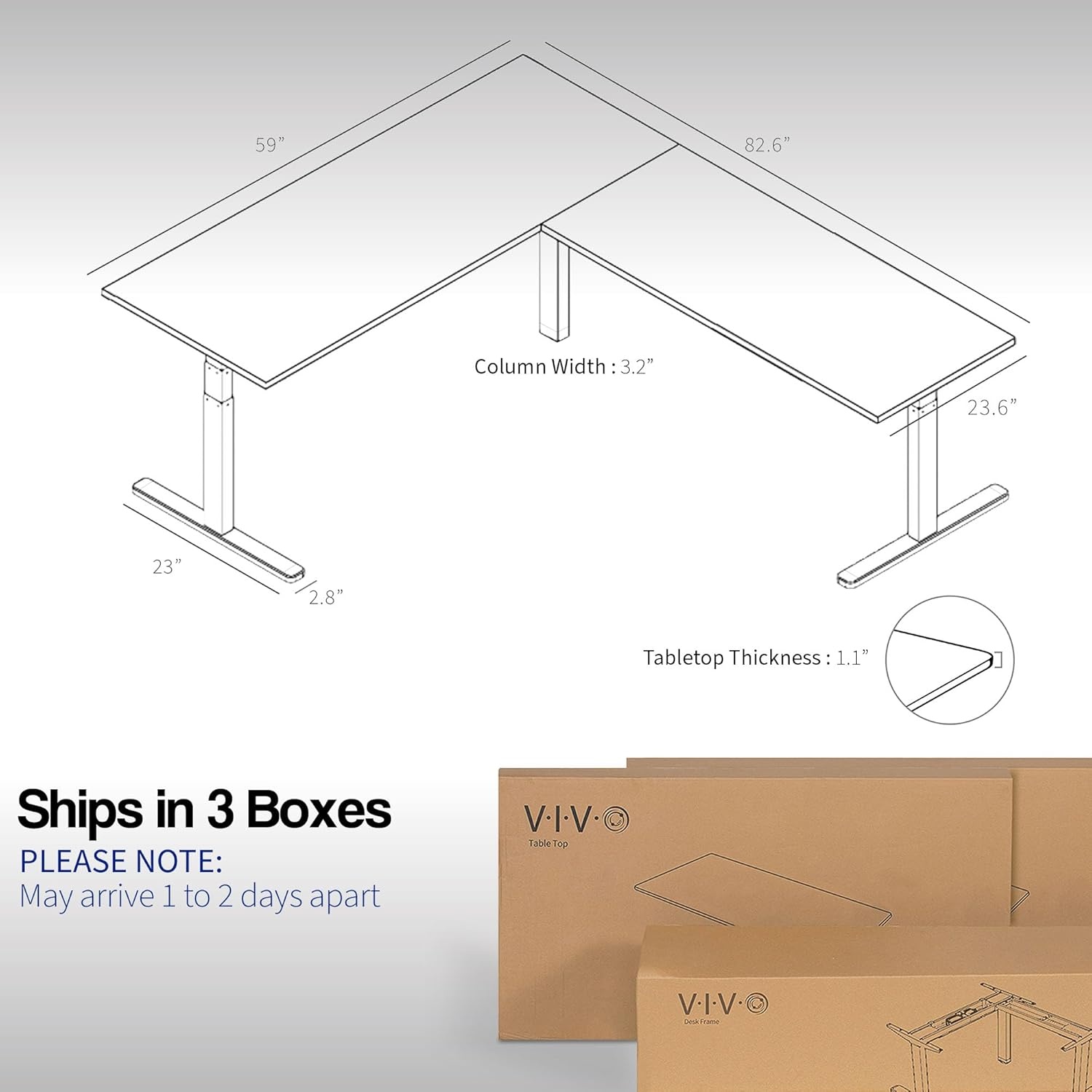 image:imageVIVO Electric Height Adjustable 83 x 60 inch Corner Stand Up Desk 2 Dark Gray Solid Table Tops Black Frame Memory Controller LShaped Workstation 3E Series DESKKIT3E8GDark Walnut Top White Frame