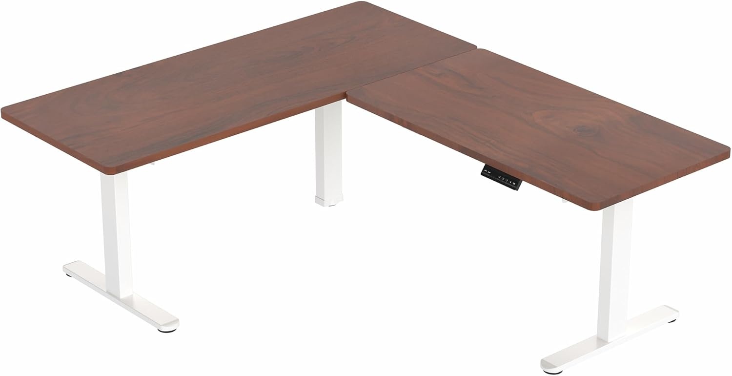 image:imageVIVO Electric Height Adjustable 83 x 60 inch Corner Stand Up Desk 2 Dark Gray Solid Table Tops Black Frame Memory Controller LShaped Workstation 3E Series DESKKIT3E8GDark Walnut Top White Frame