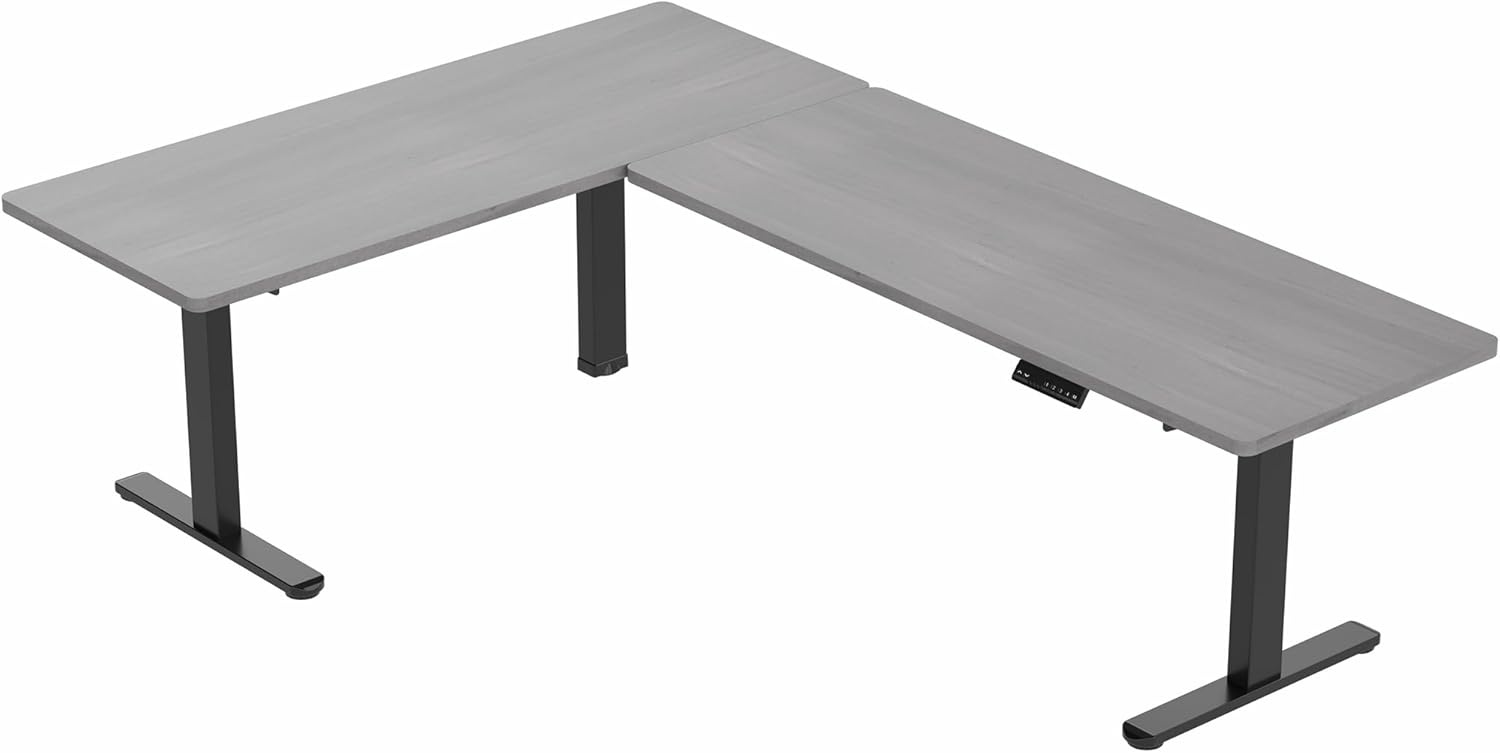 image:imageVIVO Electric Height Adjustable 83 x 60 inch Corner Stand Up Desk 2 Dark Gray Solid Table Tops Black Frame Memory Controller LShaped Workstation 3E Series DESKKIT3E8GDark Gray Top Black Frame