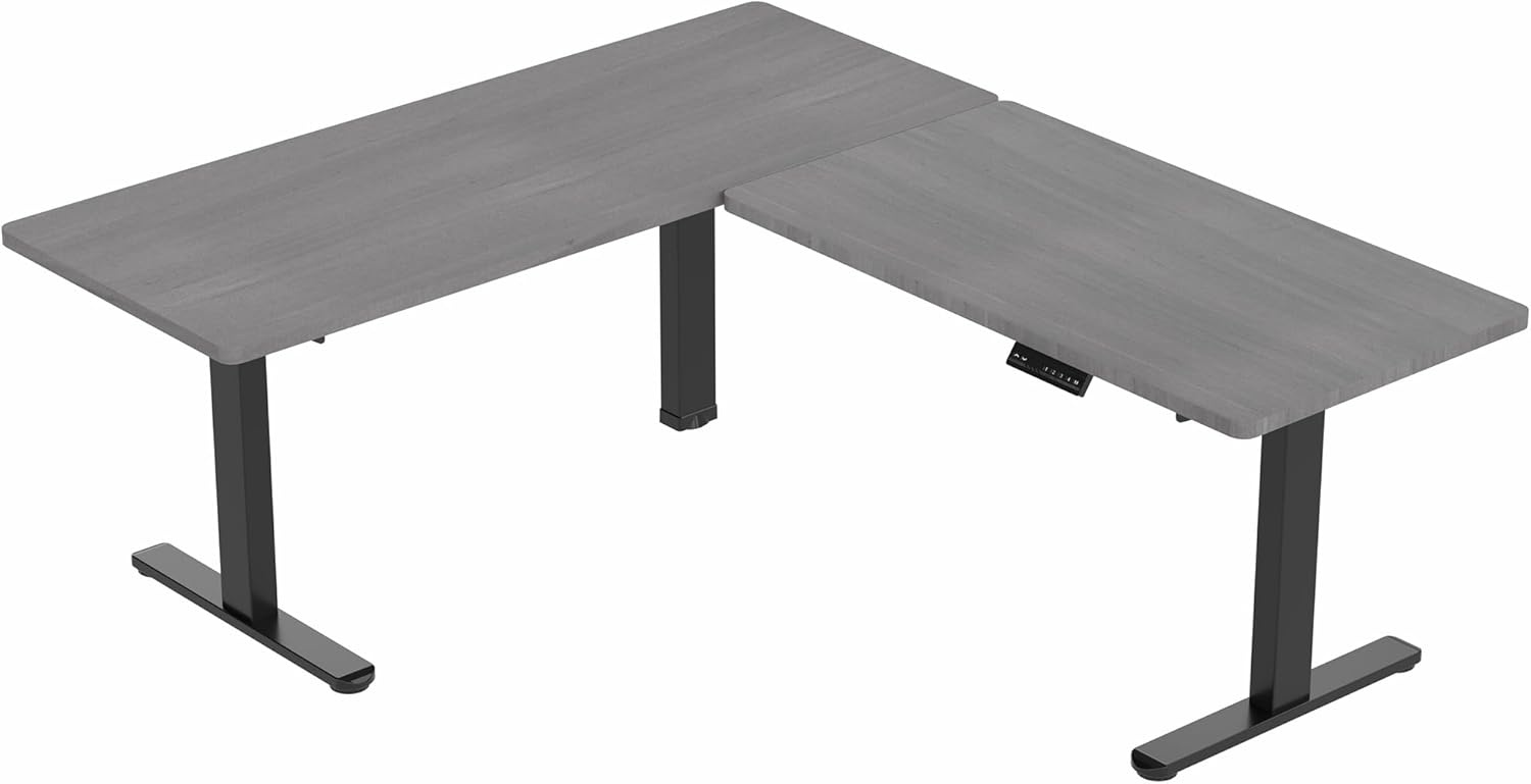 image:imageVIVO Electric Height Adjustable 83 x 60 inch Corner Stand Up Desk 2 Dark Gray Solid Table Tops Black Frame Memory Controller LShaped Workstation 3E Series DESKKIT3E8GDark Gray Top Black Frame