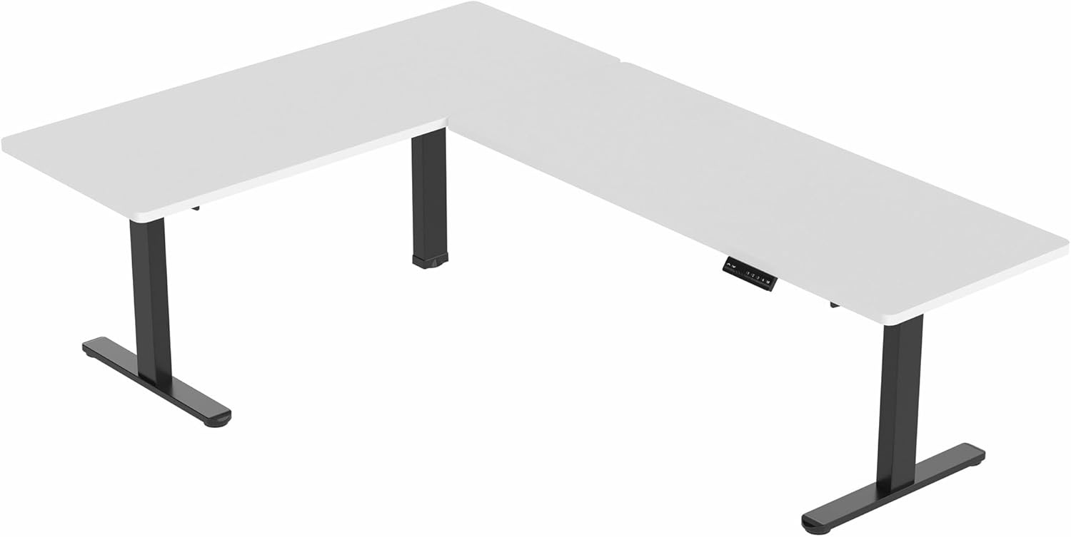 image:imageVIVO Electric Height Adjustable 83 x 60 inch Corner Stand Up Desk 2 Dark Gray Solid Table Tops Black Frame Memory Controller LShaped Workstation 3E Series DESKKIT3E8GWhite Top Black Frame