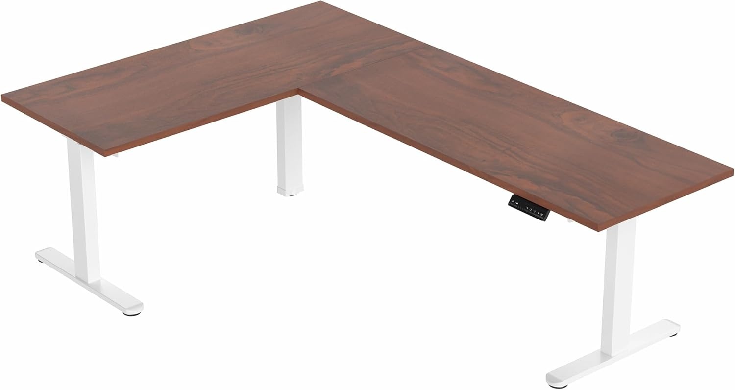 image:imageVIVO Electric Height Adjustable 83 x 60 inch Corner Stand Up Desk 2 Dark Gray Solid Table Tops Black Frame Memory Controller LShaped Workstation 3E Series DESKKIT3E8GDark Walnut Top White Frame