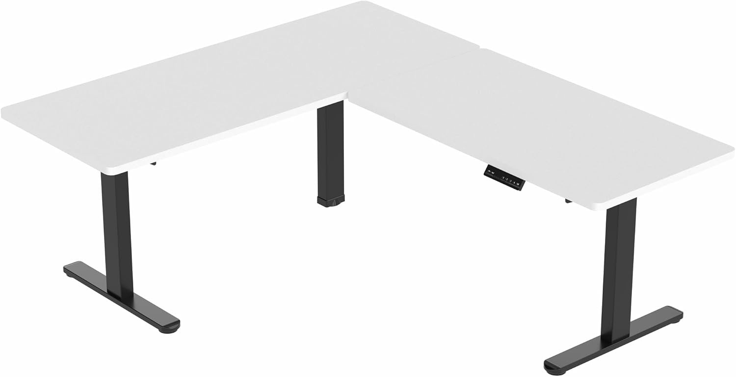 image:imageVIVO Electric Height Adjustable 83 x 60 inch Corner Stand Up Desk 2 Dark Gray Solid Table Tops Black Frame Memory Controller LShaped Workstation 3E Series DESKKIT3E8GWhite Top Black Frame