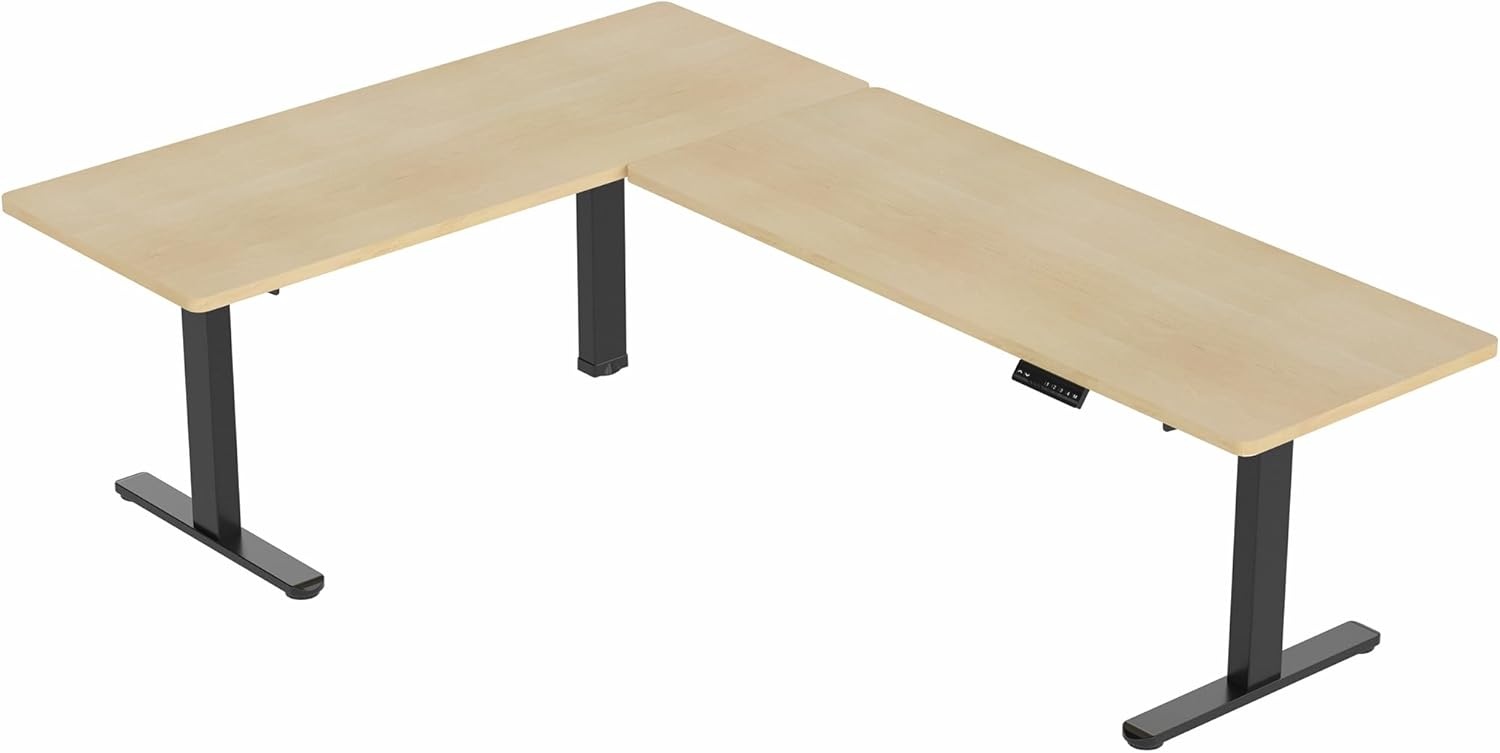 image:imageVIVO Electric Height Adjustable 83 x 60 inch Corner Stand Up Desk 2 Dark Gray Solid Table Tops Black Frame Memory Controller LShaped Workstation 3E Series DESKKIT3E8GLight Wood Top Black Frame
