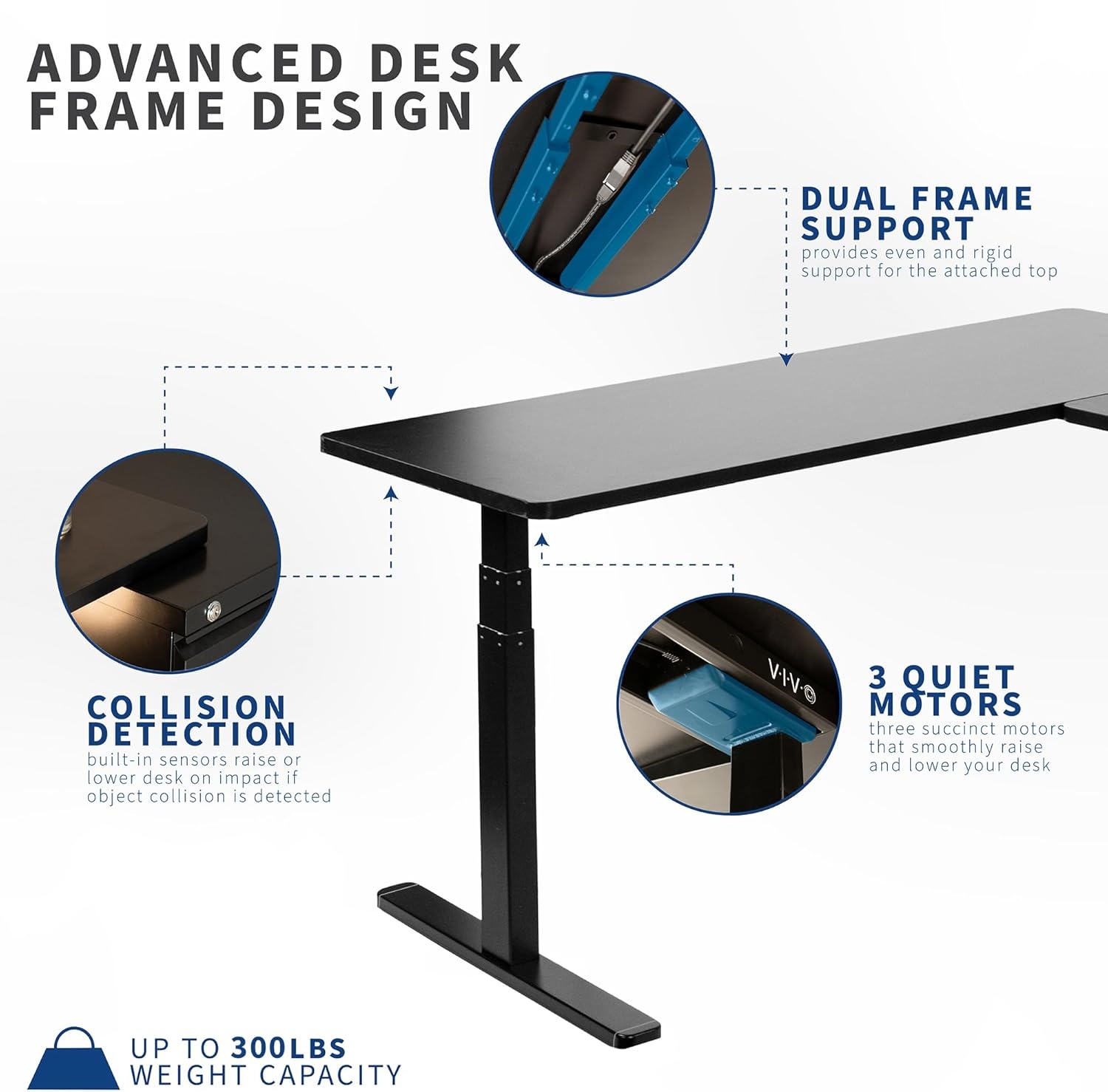 image:imageVIVO Electric Height Adjustable 83 x 60 inch Corner Stand Up Desk 2 Dark Gray Solid Table Tops Black Frame Memory Controller LShaped Workstation 3E Series DESKKIT3E8GReclaimed Wood Top Black Frame