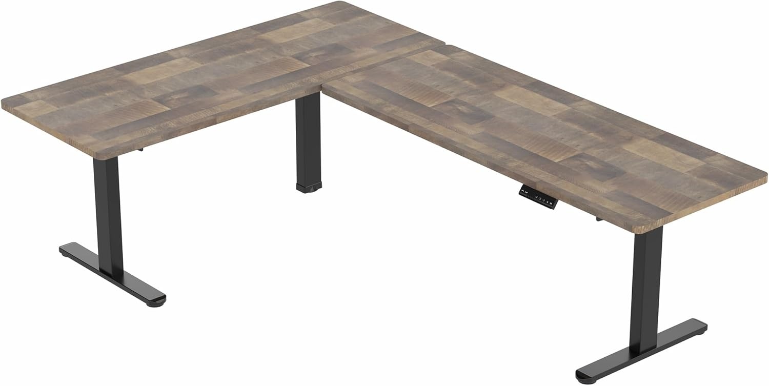 image:imageVIVO Electric Height Adjustable 83 x 60 inch Corner Stand Up Desk 2 Dark Gray Solid Table Tops Black Frame Memory Controller LShaped Workstation 3E Series DESKKIT3E8GReclaimed Wood Top Black Frame