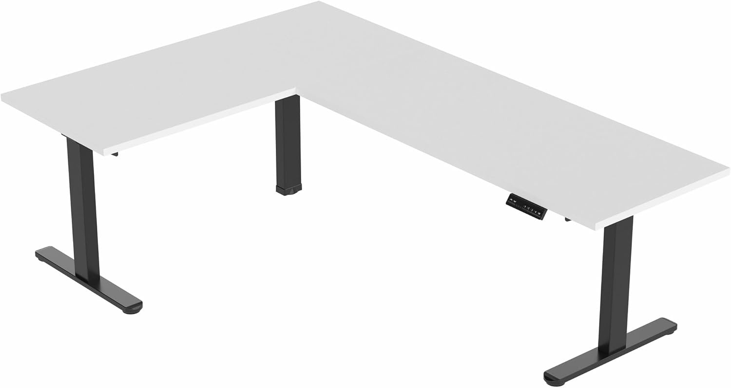 image:imageVIVO Electric Height Adjustable 83 x 60 inch Corner Stand Up Desk 2 Dark Gray Solid Table Tops Black Frame Memory Controller LShaped Workstation 3E Series DESKKIT3E8GWhite Top Black Frame