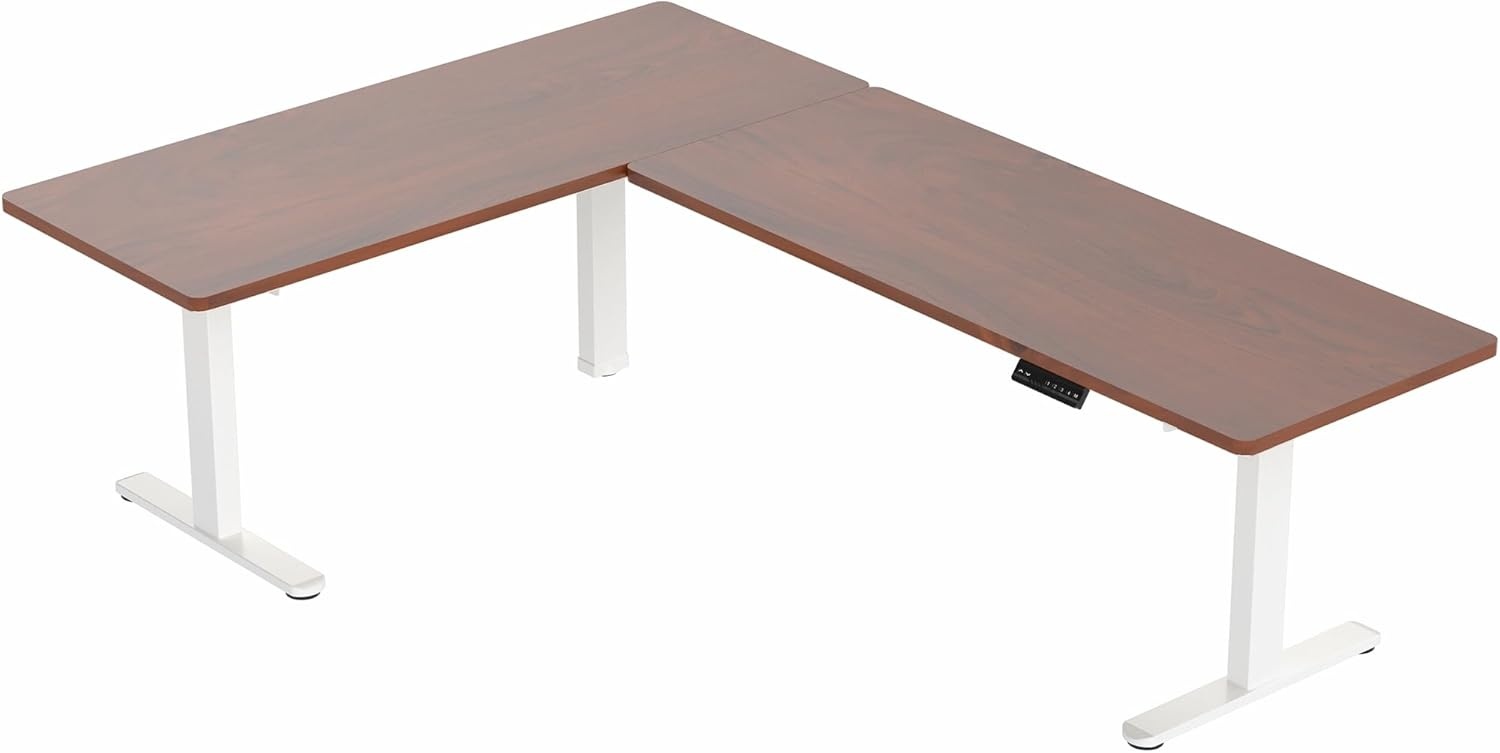 image:imageVIVO Electric Height Adjustable 83 x 60 inch Corner Stand Up Desk 2 Dark Gray Solid Table Tops Black Frame Memory Controller LShaped Workstation 3E Series DESKKIT3E8GDark Walnut Top White Frame