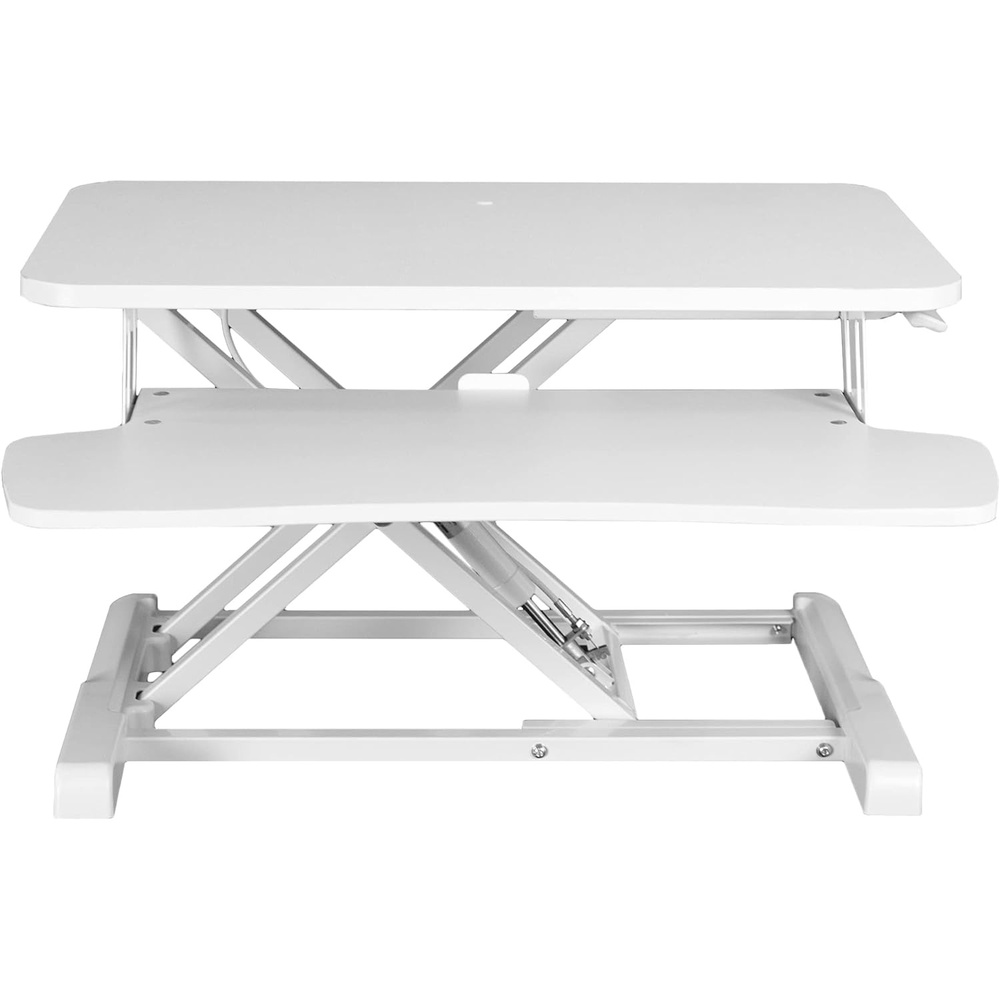 image:imageVIVO 42 inch Desk Converter K Series Height Adjustable Sit to Stand Riser Dual Monitor and Laptop Workstation with Wide Keyboard Tray Black DESKV042KBWhite