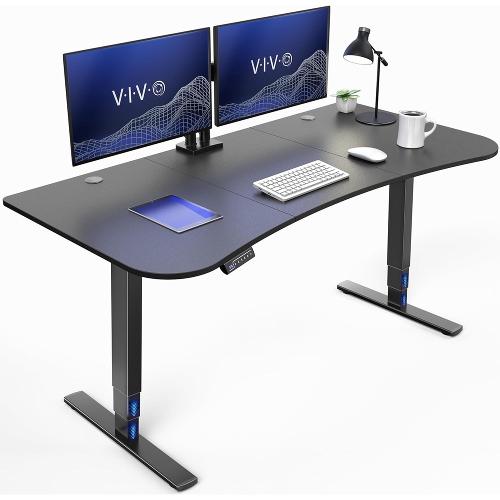 image:imageVIVO Electric 63 x 32 in Standing Desk with Builtin Power Strip Touch Screen Adjustment 220 lb Frame Support 2E Series Black Top Black Frame DESKKIT2EBACCarbon Fiber Top Black Frame