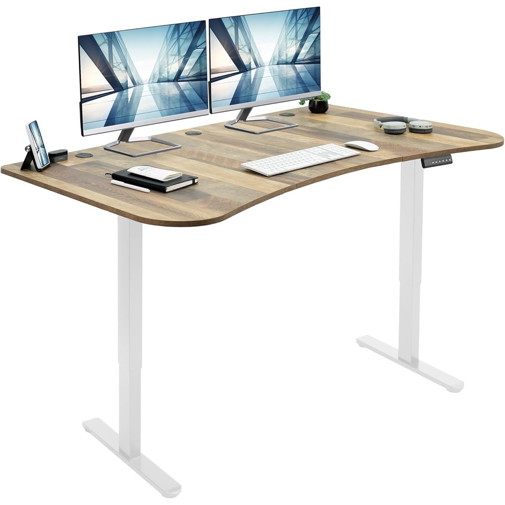 image:imageVIVO Electric 71 x 30 in Dual Motor Standing Desk Memory Height Adjustment E2B Series Black Top Black Frame DESKKITE2B7BReclaimed Wood Top White Frame