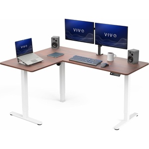 image:imageVIVO Corner Standing Desk 63 x 47 inch Reversible LShaped Workstation Electric Height Adjustment Home Office and Reception Rooms Black Table Top Black Frame DESKE3CTB47Dark Walnut Top  White Frame