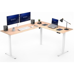 image:imageVIVO Corner Standing Desk 63 x 47 inch Reversible LShaped Workstation Electric Height Adjustment Home Office and Reception Rooms Black Table Top Black Frame DESKE3CTB47Bamboo Top  White Frame
